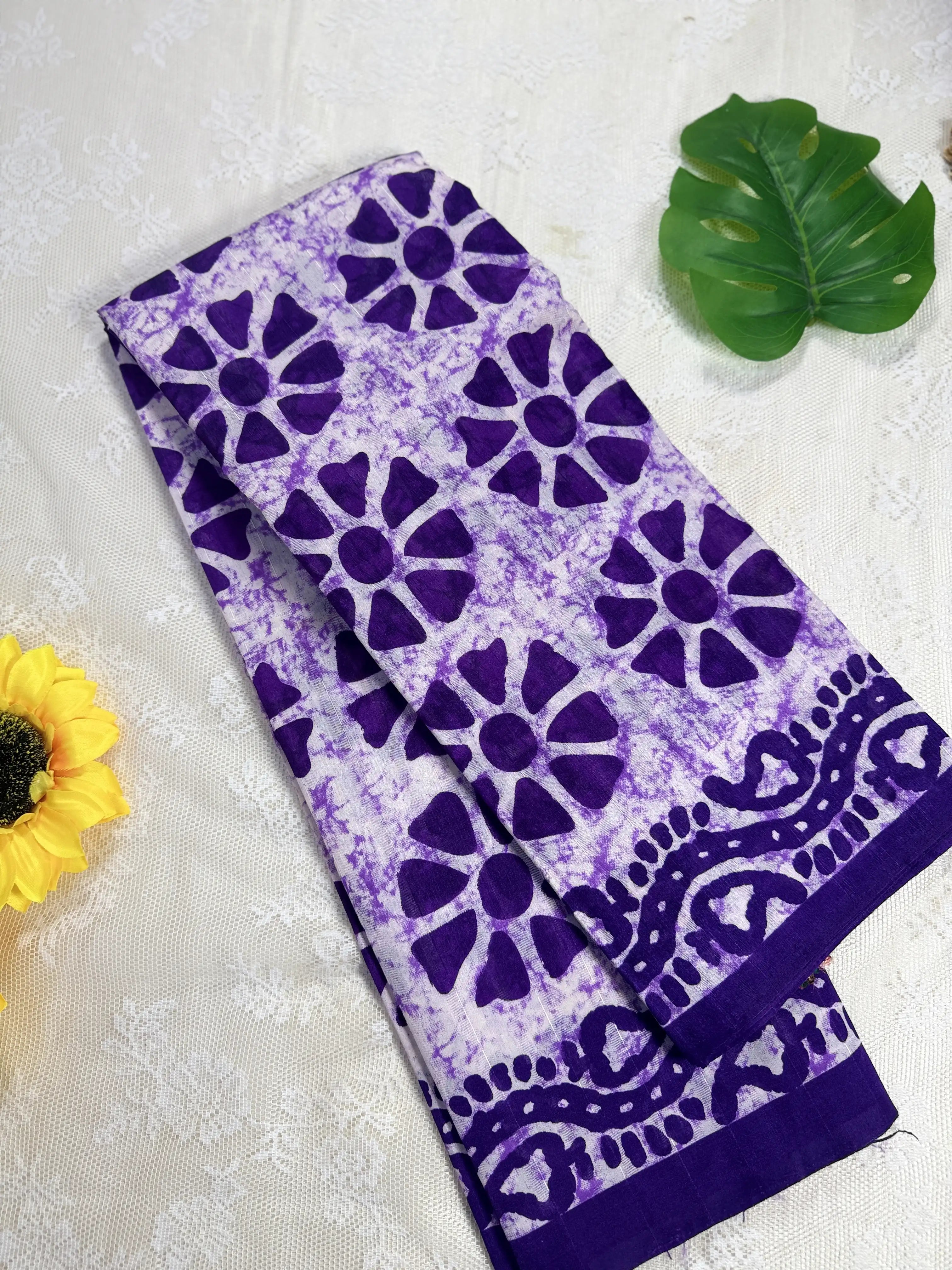 Everyday Tussar Saree: White Saree with purple flora body and white&purple floral border