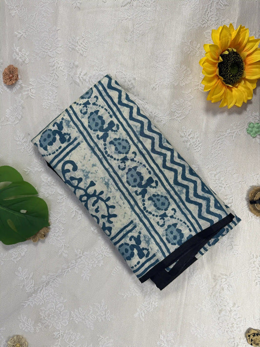 Everyday Tussar Saree: Black Saree with white and teal motif
