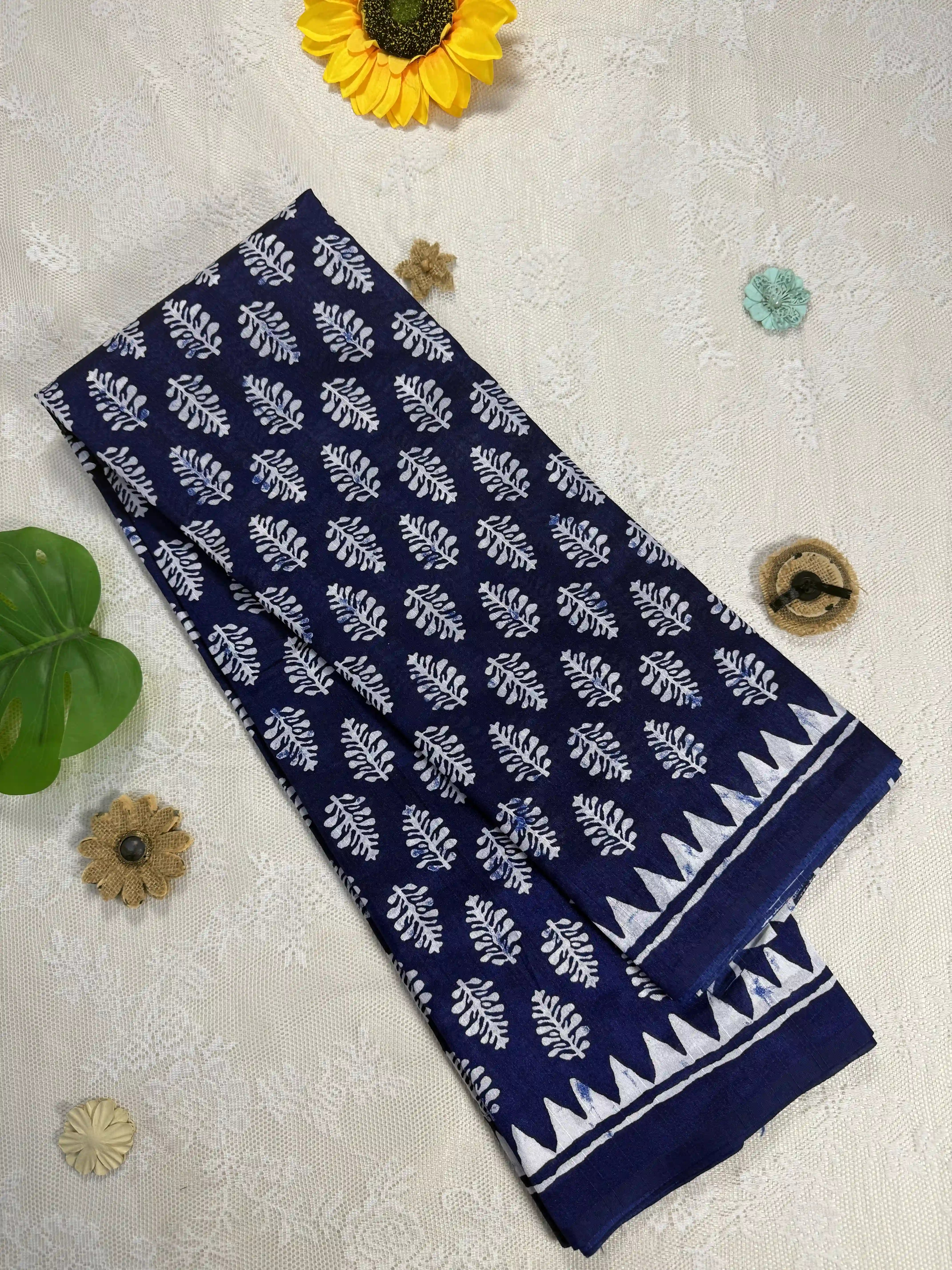 Everyday Tussar Saree: Dark Metallic Grey Saree with White and Black floral Motif body with black and white doodle art border