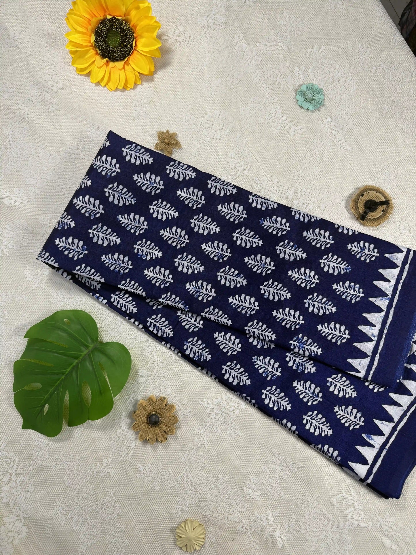 Everyday Tussar Saree: Dark Metallic Grey Saree with White and Black floral Motif body with black and white doodle art border