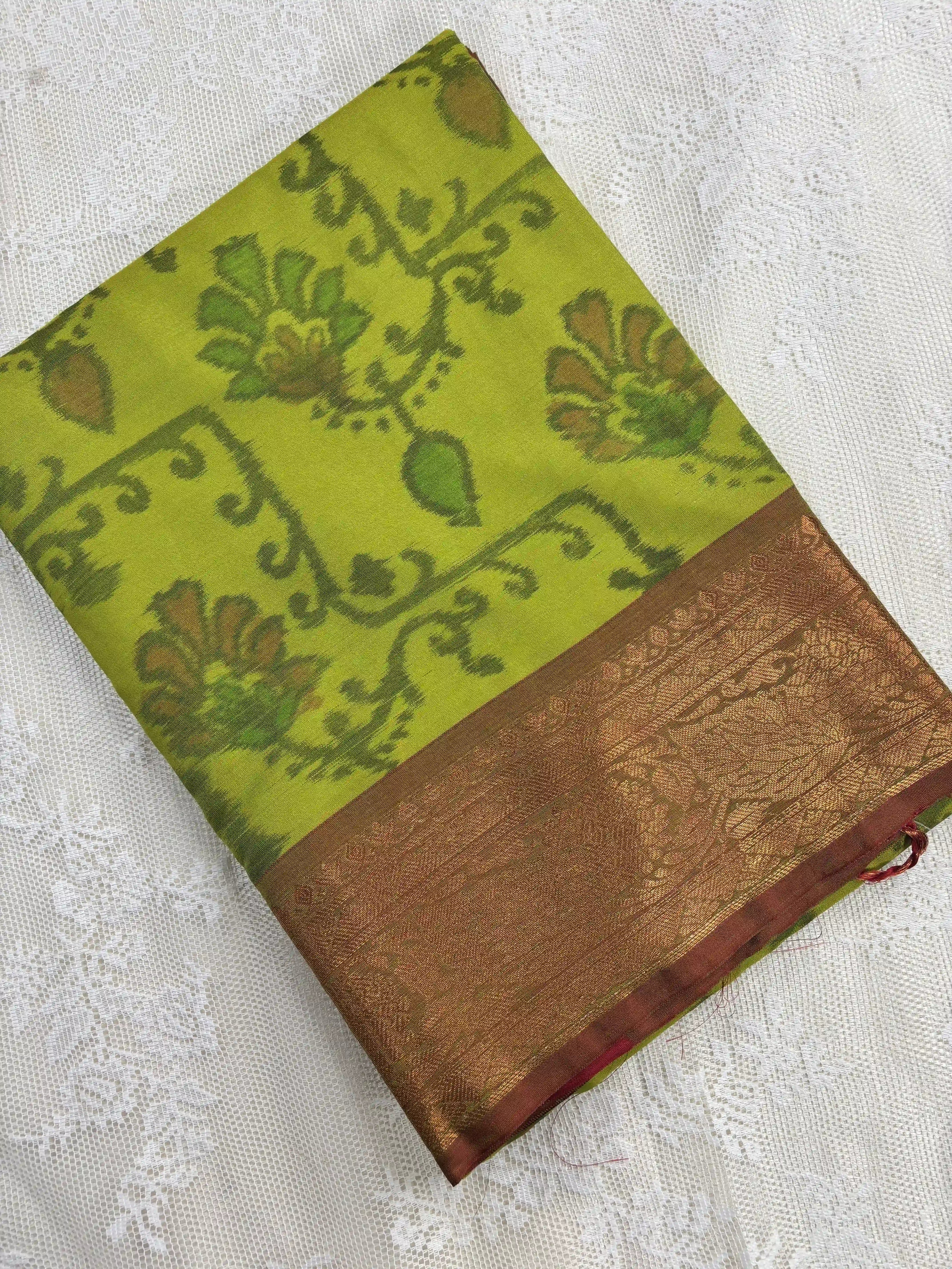 Green Floral Print - Pochampalli Soft Silk Saree