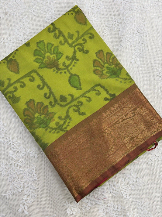 Green Floral Print - Pochampalli Soft Silk Saree