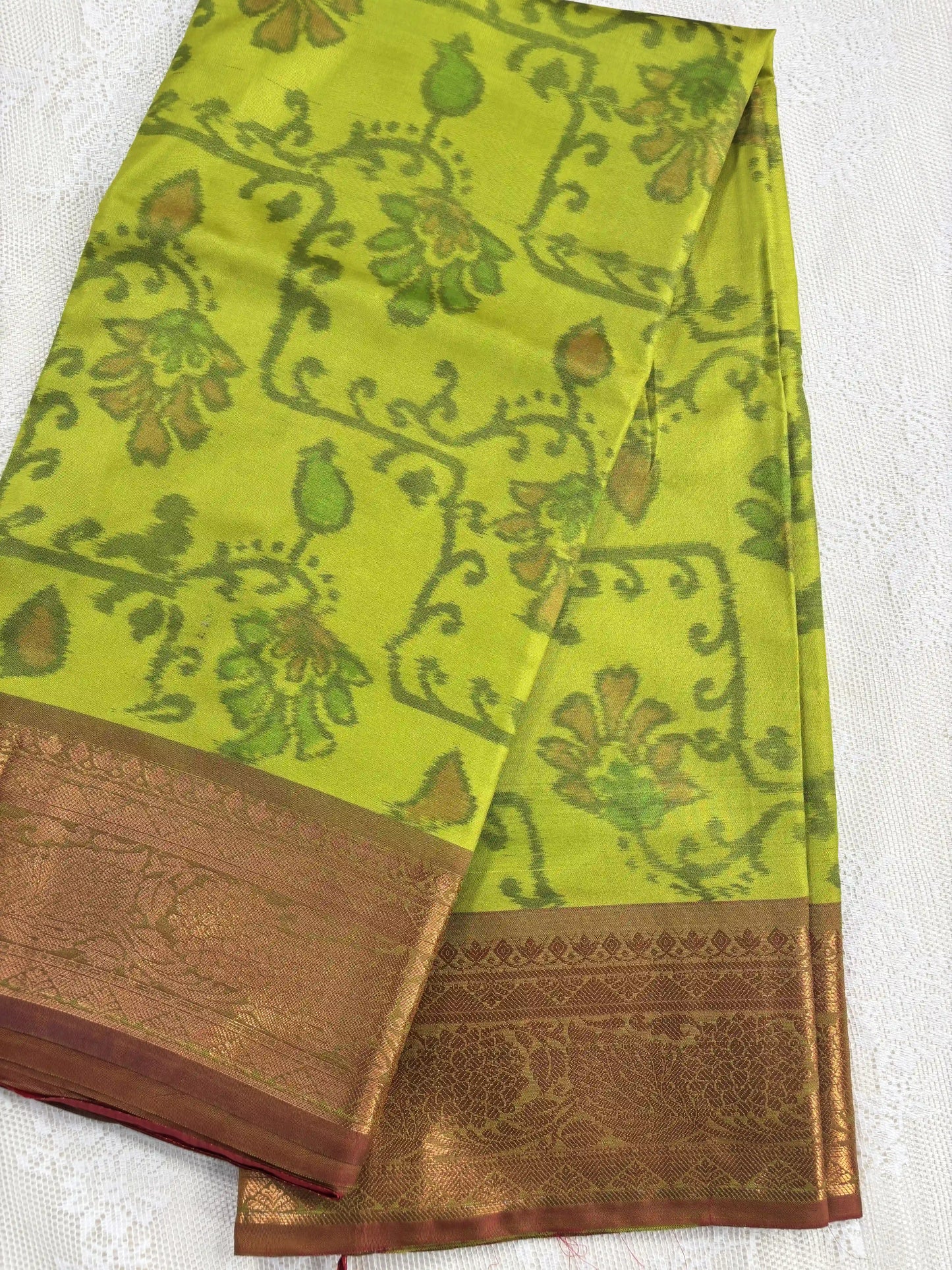 Green Floral Print - Pochampalli Soft Silk Saree