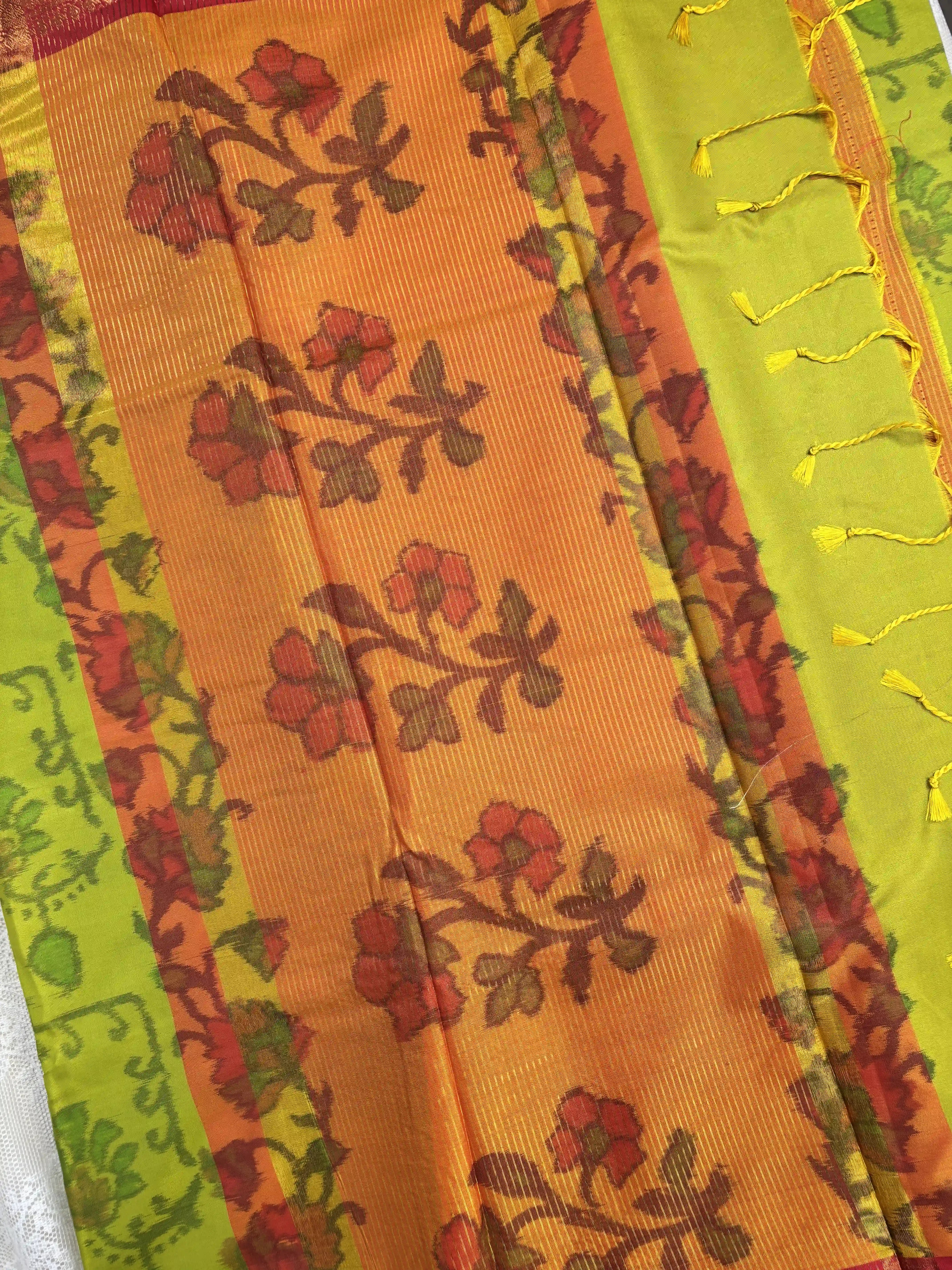 Green Floral Print - Pochampalli Soft Silk Saree