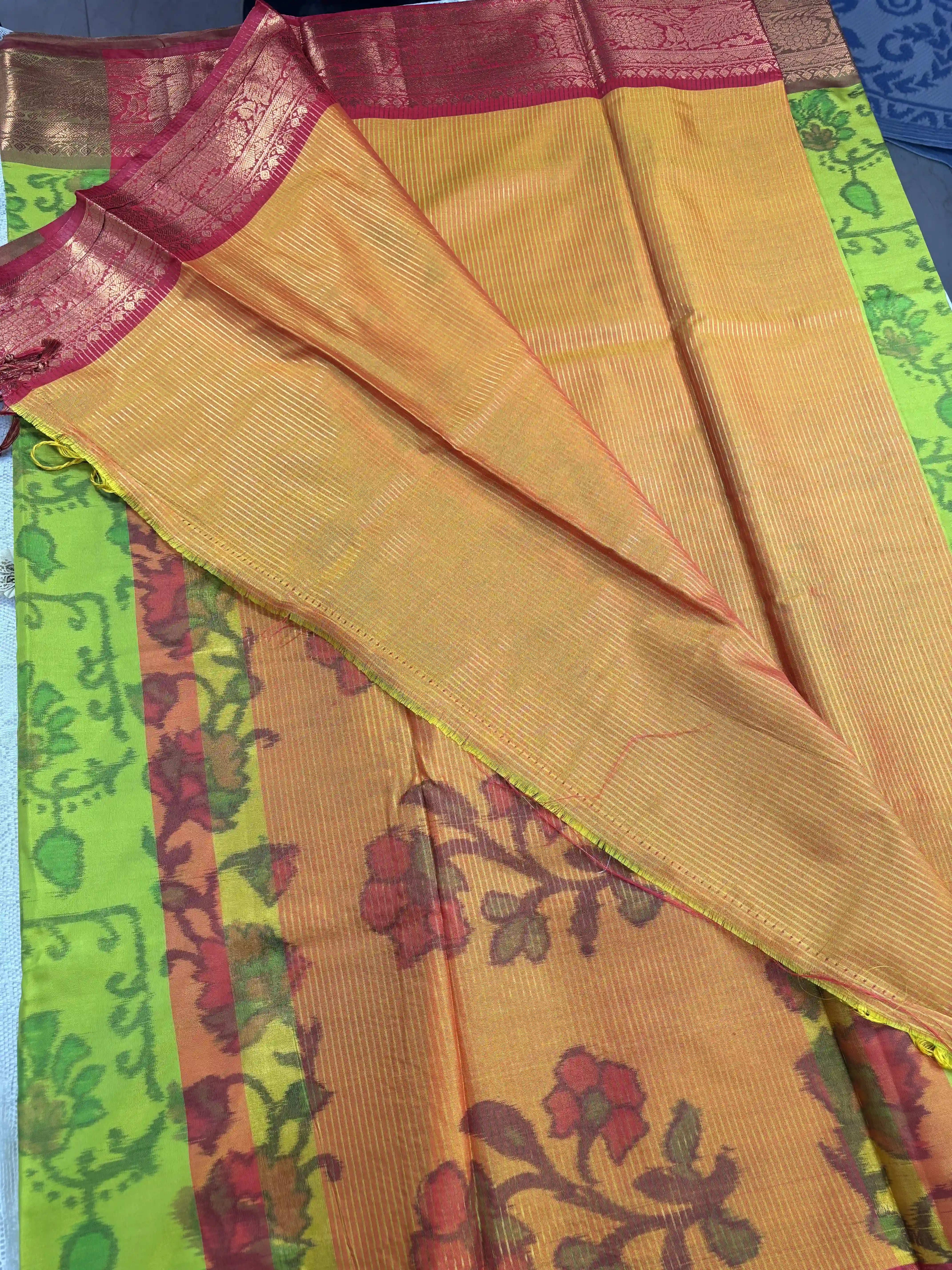 Green Floral Print - Pochampalli Soft Silk Saree