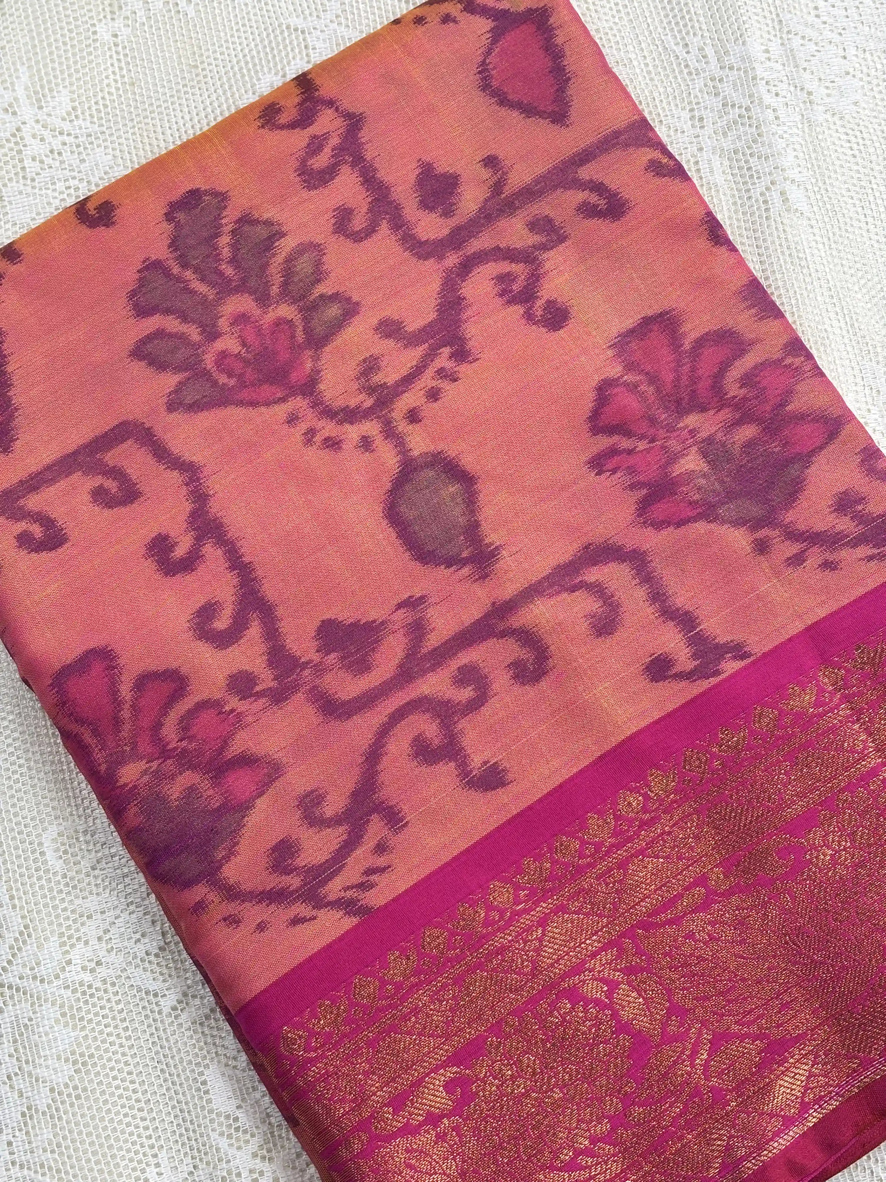 Pink Floral Print - Pochampalli Soft Silk Saree
