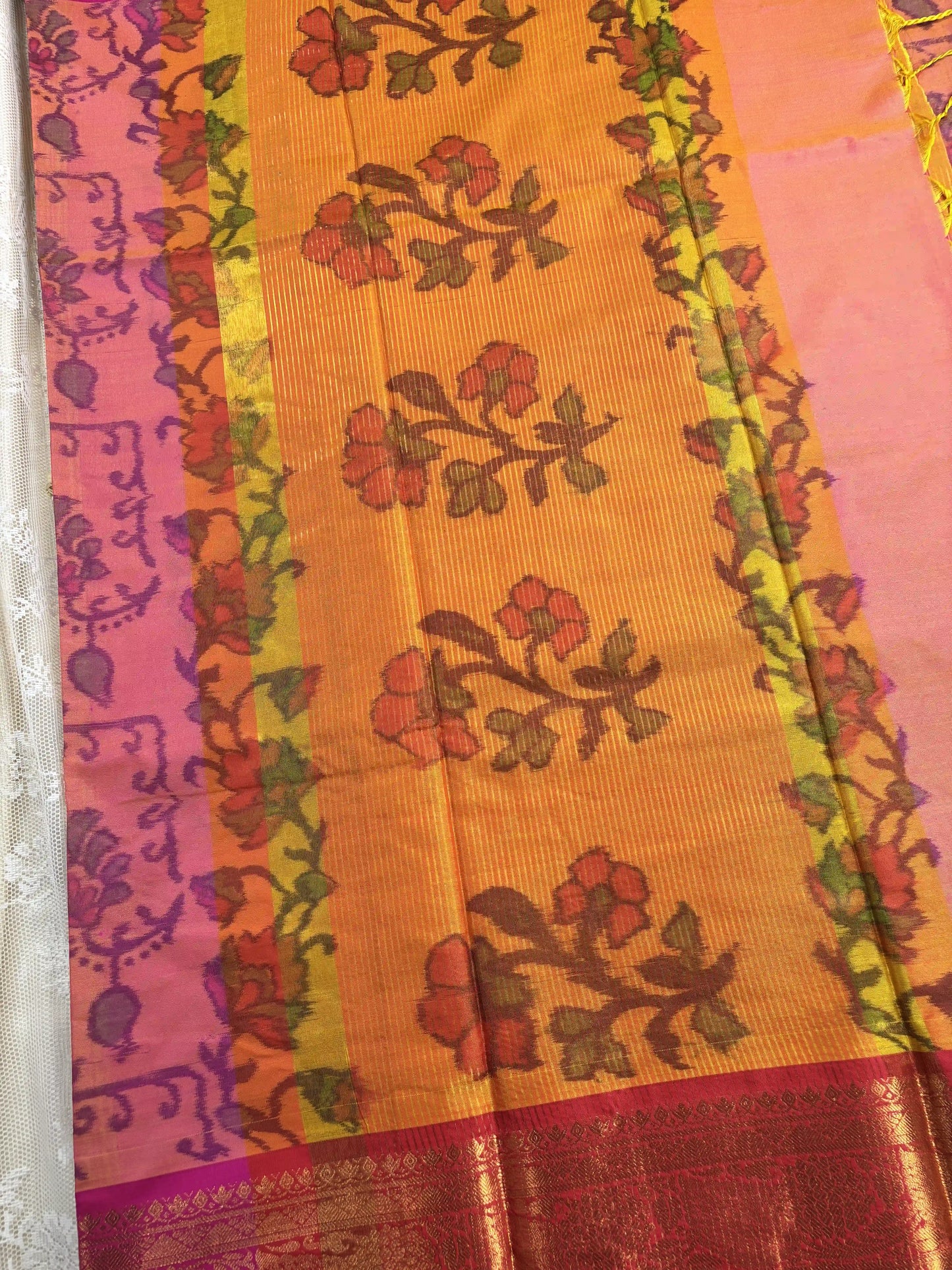 Pink Floral Print - Pochampalli Soft Silk Saree