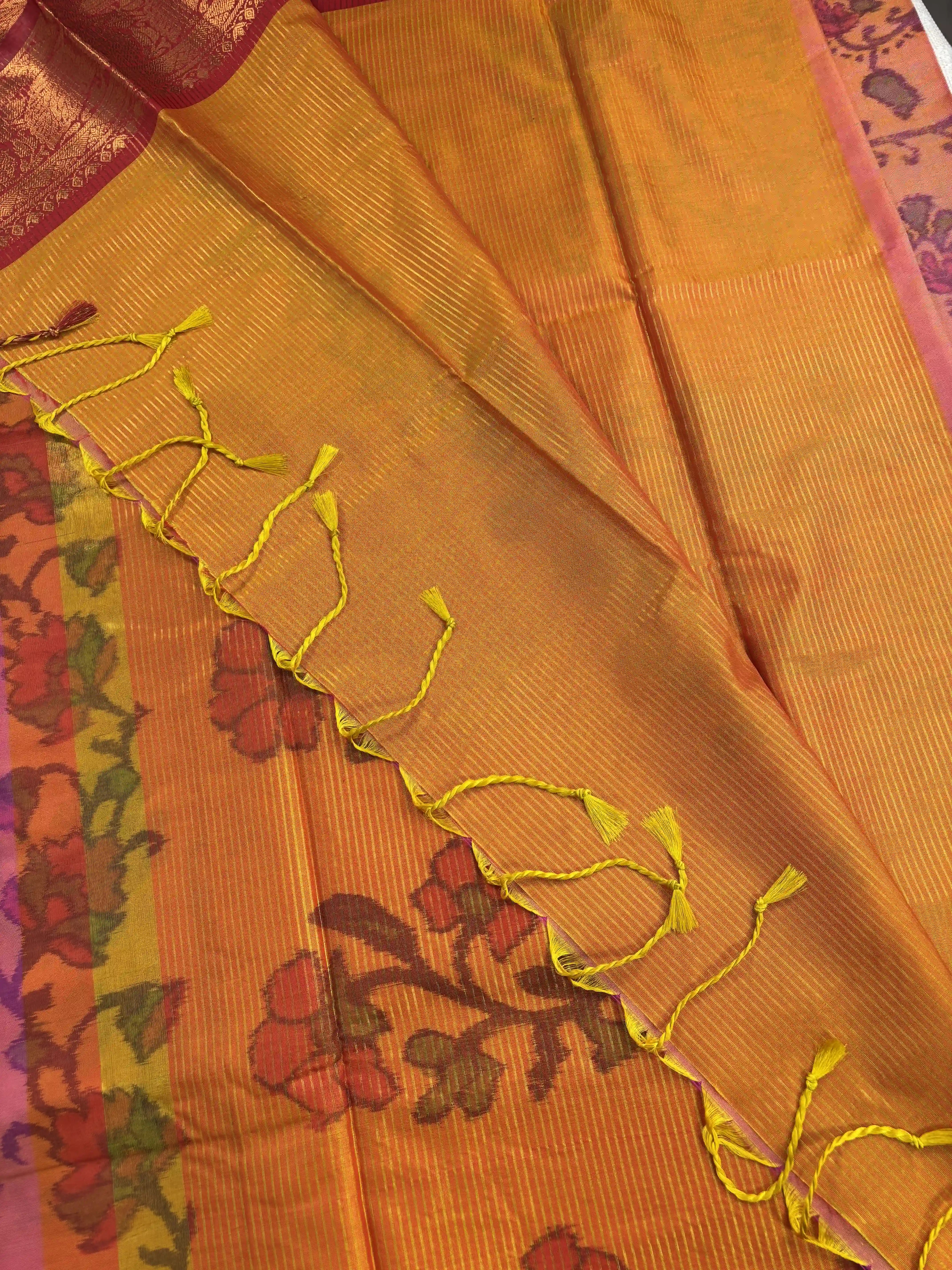 Pink Floral Print - Pochampalli Soft Silk Saree