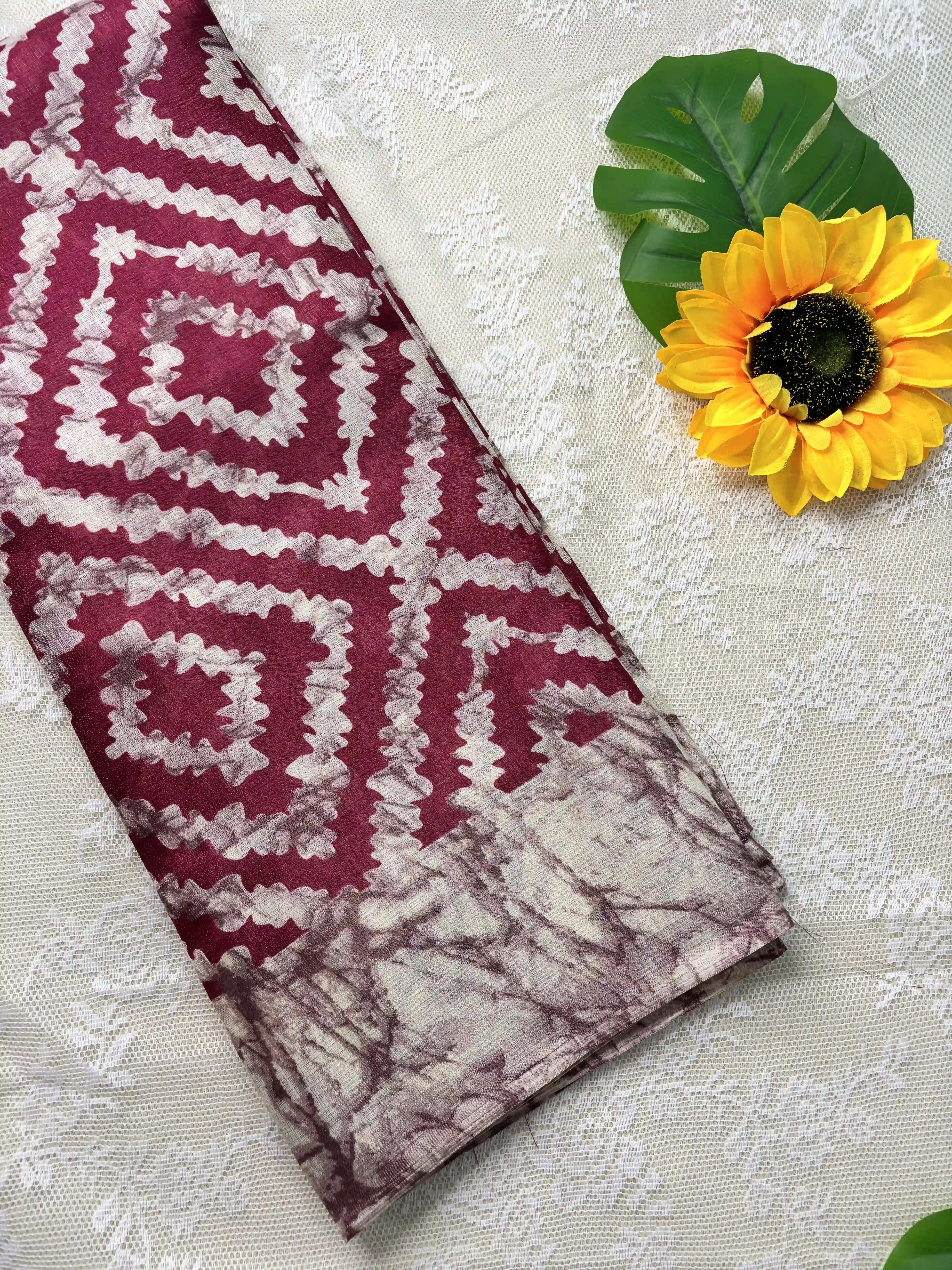 Pink Silk Soft Cotton Saree with Concentric diamond pattern print Body and Marble pattern Border and pallu