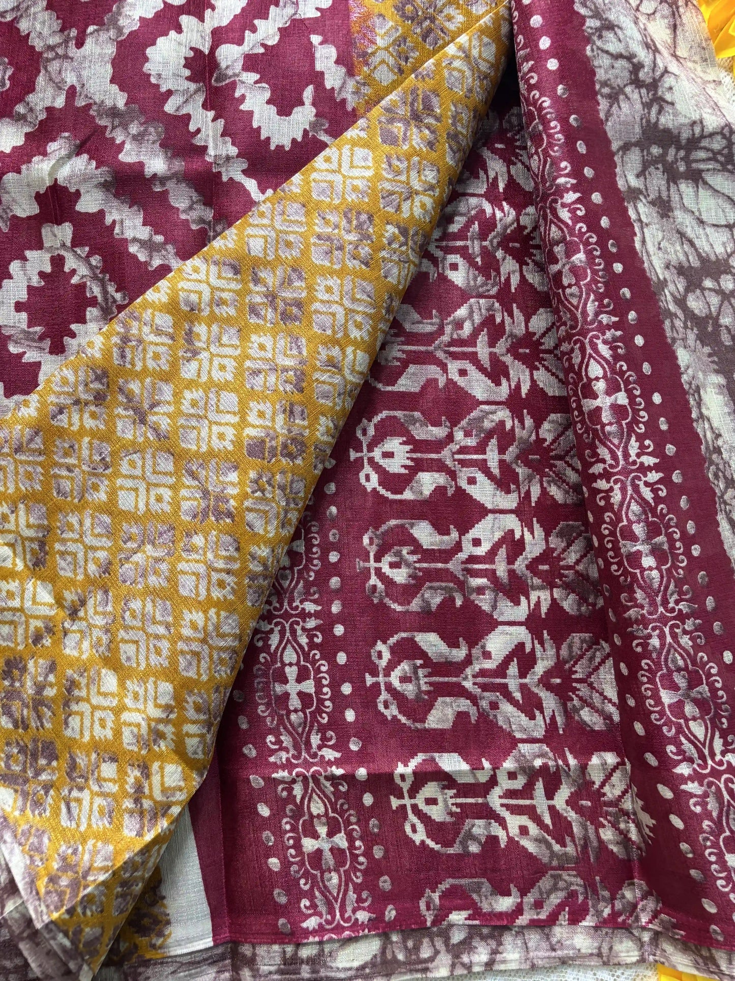 Pink Silk Soft Cotton Saree with Concentric diamond pattern print Body and Marble pattern Border and pallu