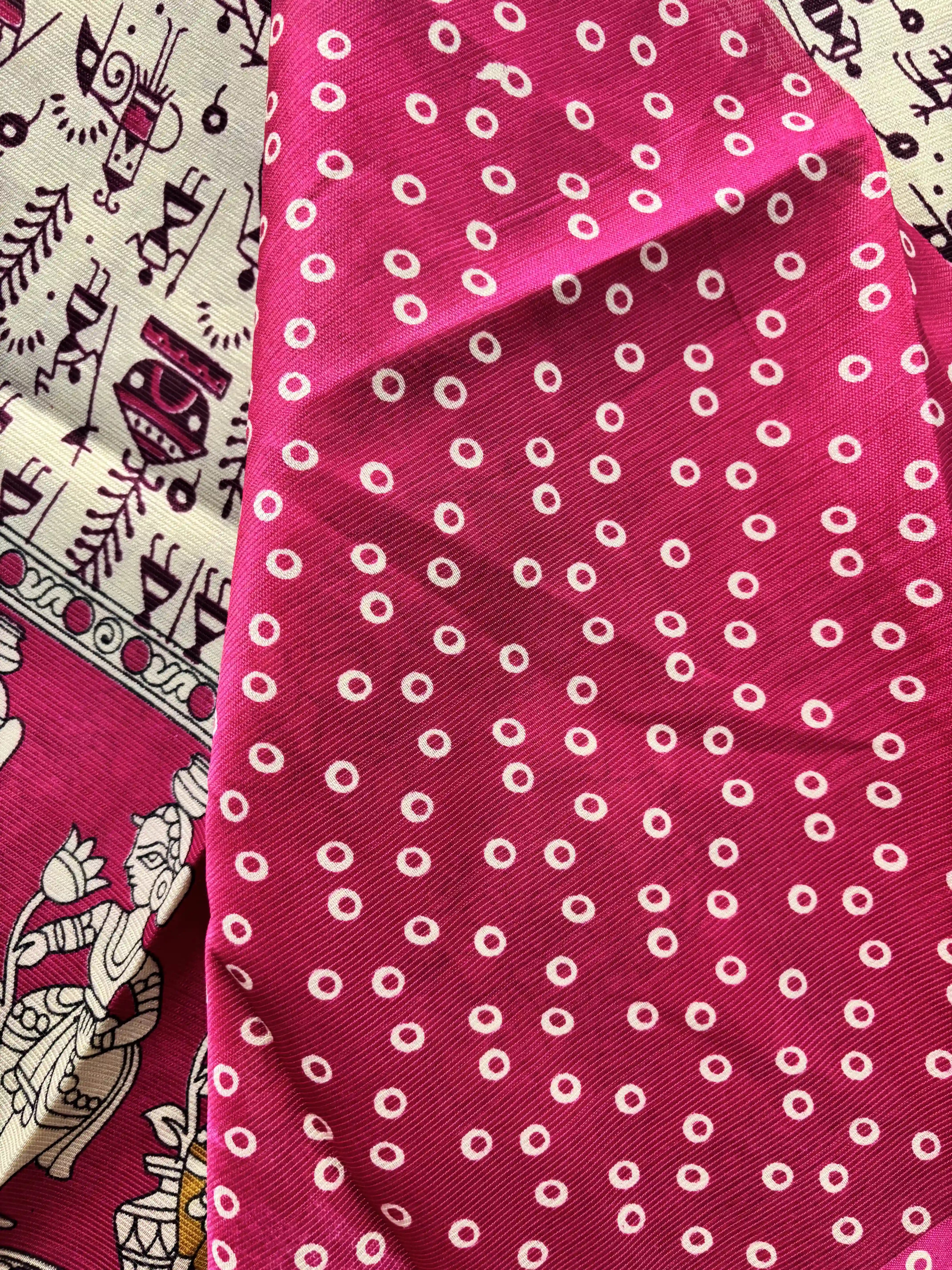 Pink Silk Soft Cotton Saree with warli print pattern print Body and kalamkari pattern Border and pallu