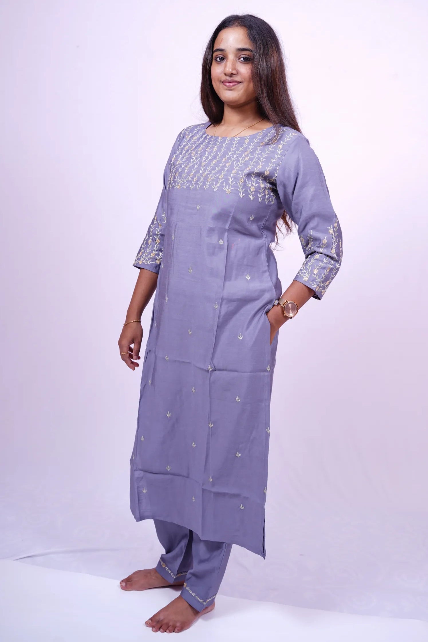 Elegant Lavender Embroidered Kurthi| Co-ords |R2-005