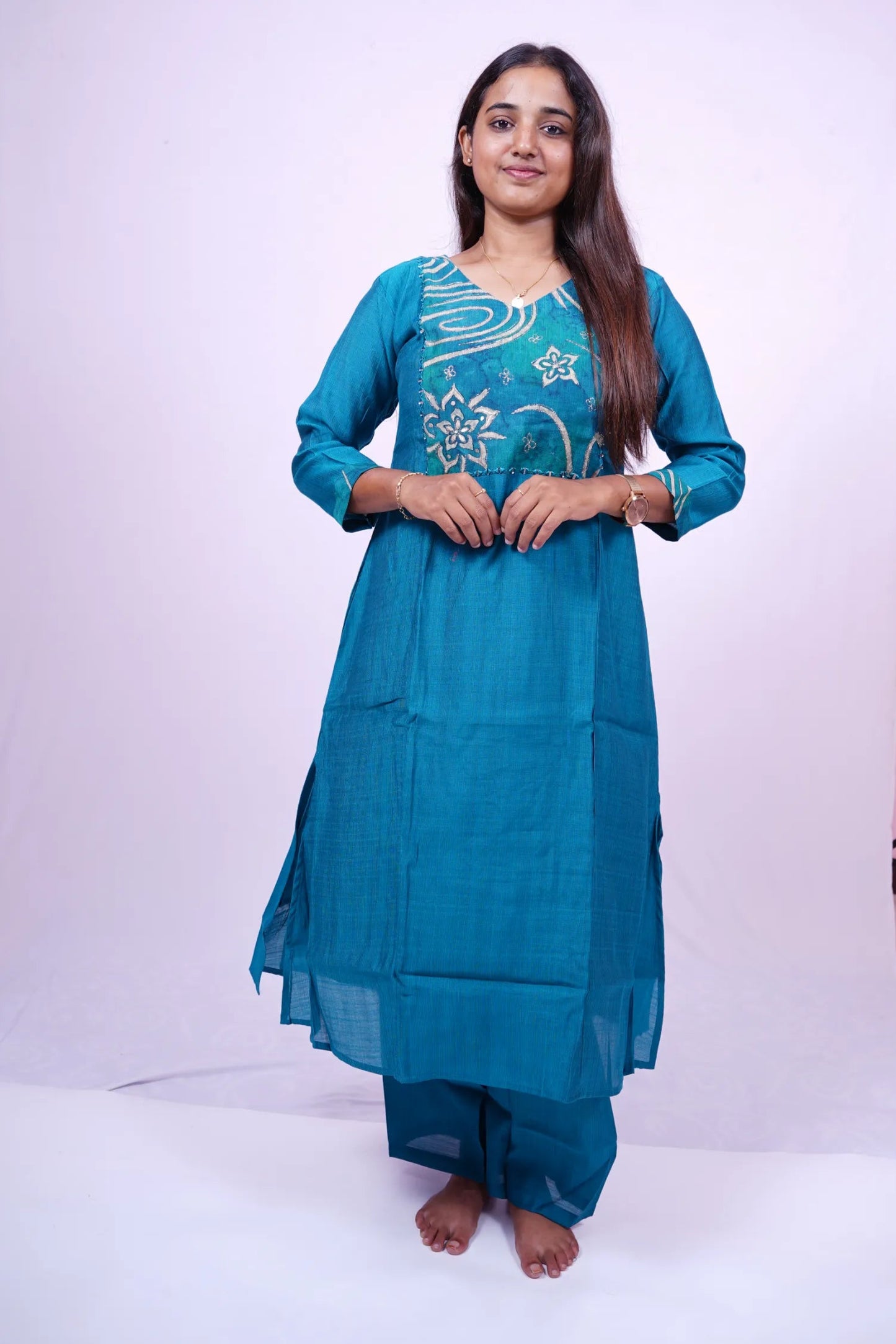 Ocean Breeze Blue Printed Kurthi Set with Dupatta|3-Piece Kurthi Set |T2-005
