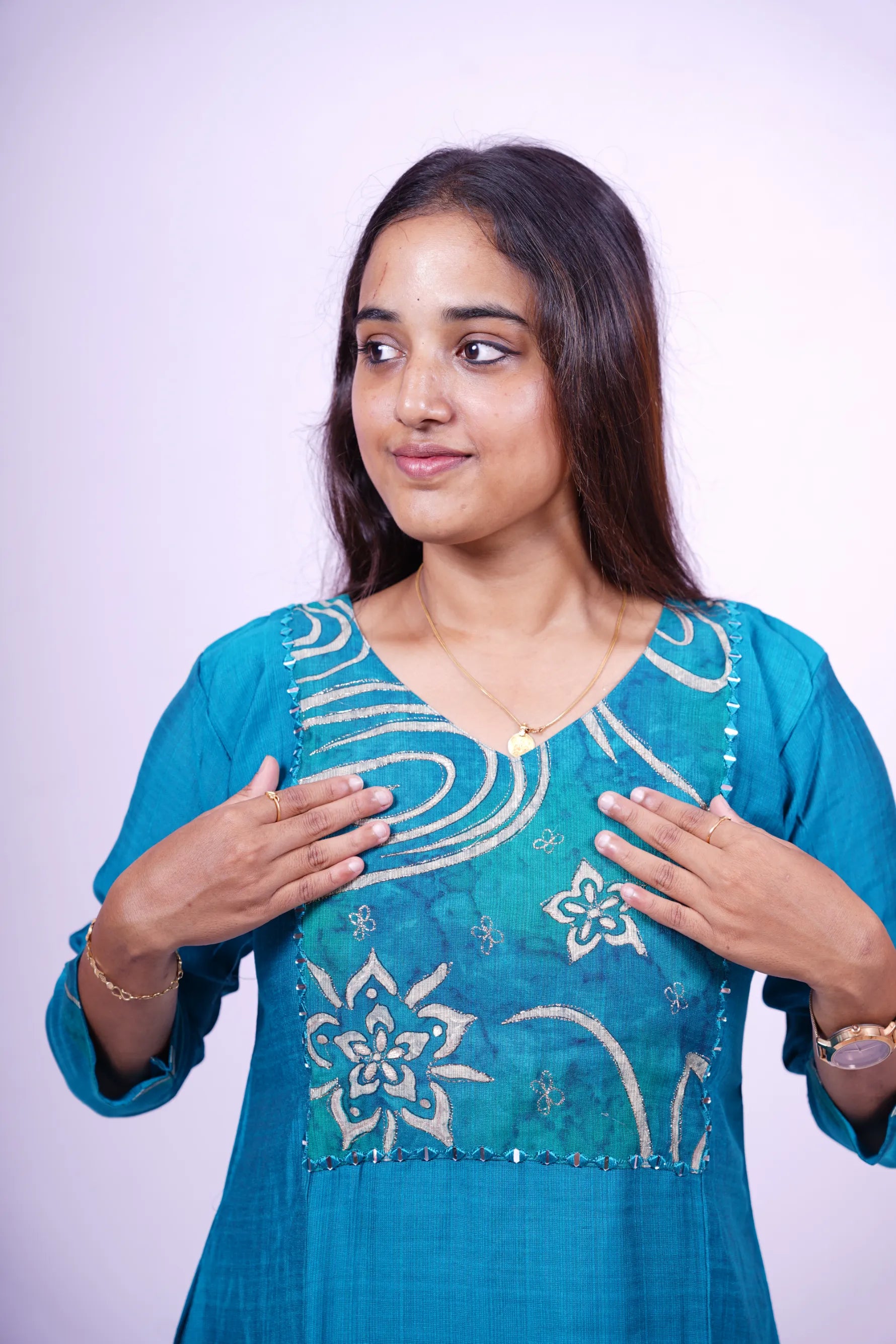 Ocean Breeze Blue Printed Kurthi Set with Dupatta|3-Piece Kurthi Set |T2-005