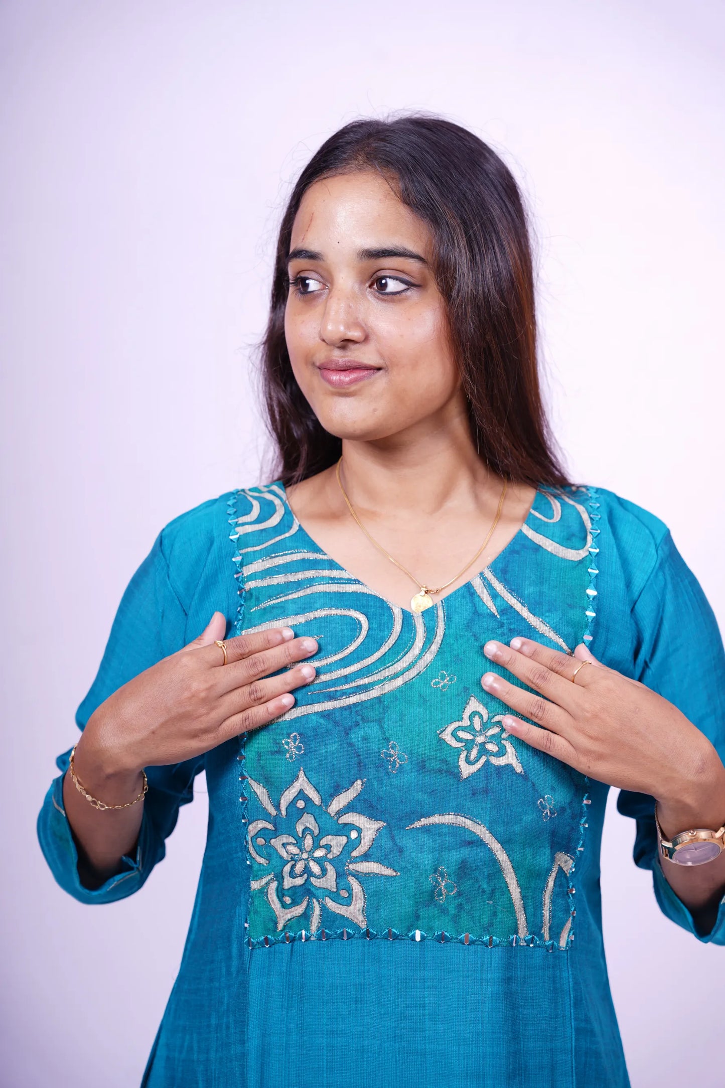 Ocean Breeze Blue Printed Kurthi Set with Dupatta|3-Piece Kurthi Set |T2-005