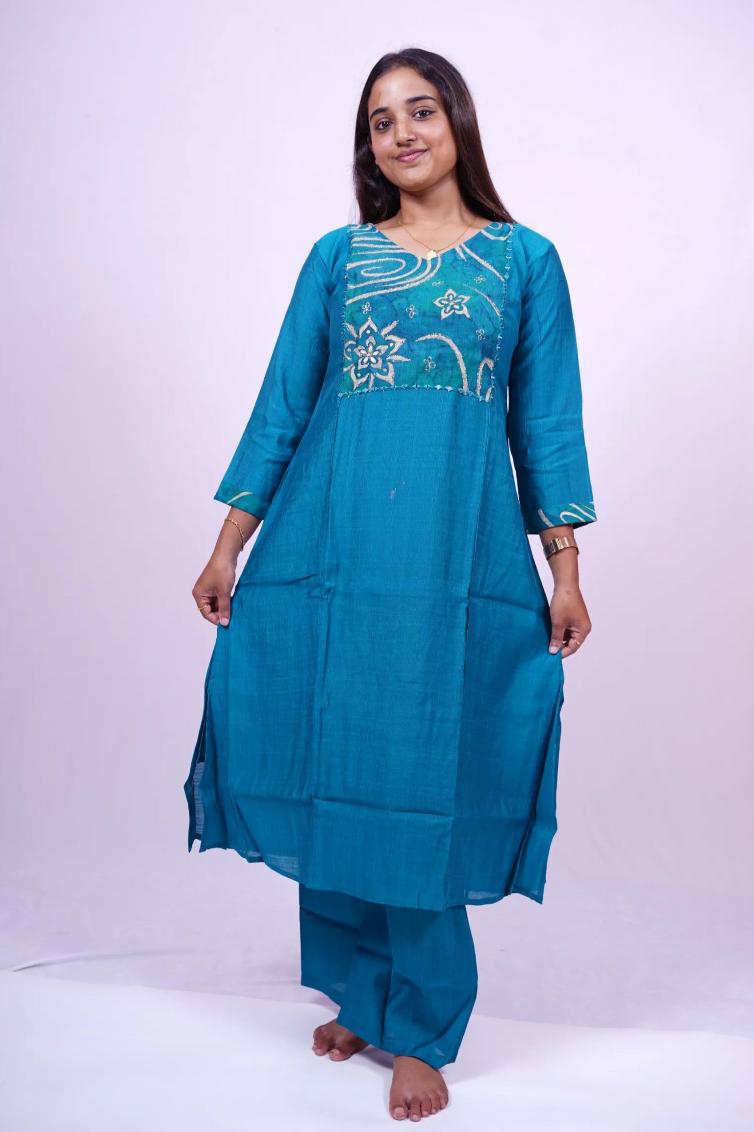 Ocean Breeze Blue Printed Kurthi Set with Dupatta|3-Piece Kurthi Set |T2-005