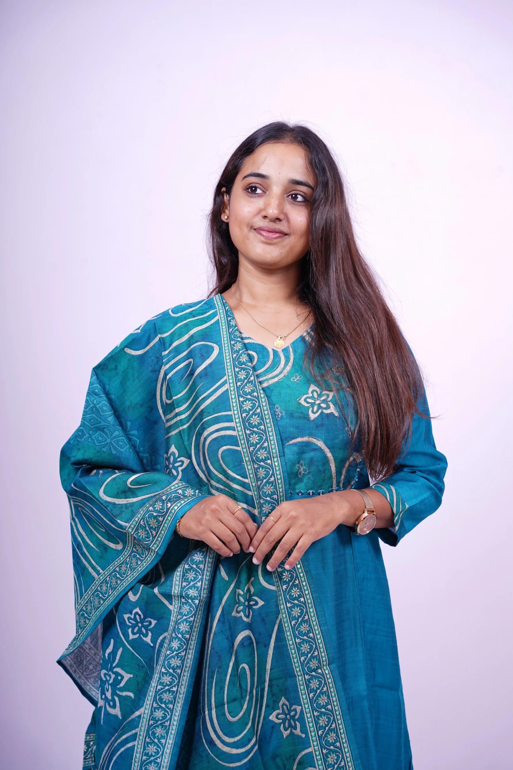 Ocean Breeze Blue Printed Kurthi Set with Dupatta|3-Piece Kurthi Set |T2-005