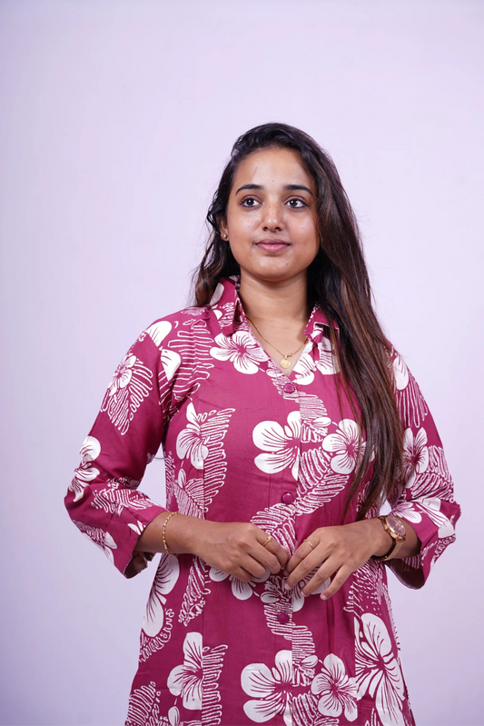 Red Floral Cotton 2 - Piece Kurthi Set | R2-003