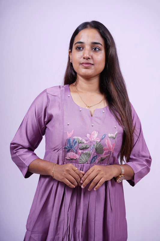 Lavendar Floral Embroidered Kurthi | R2-002