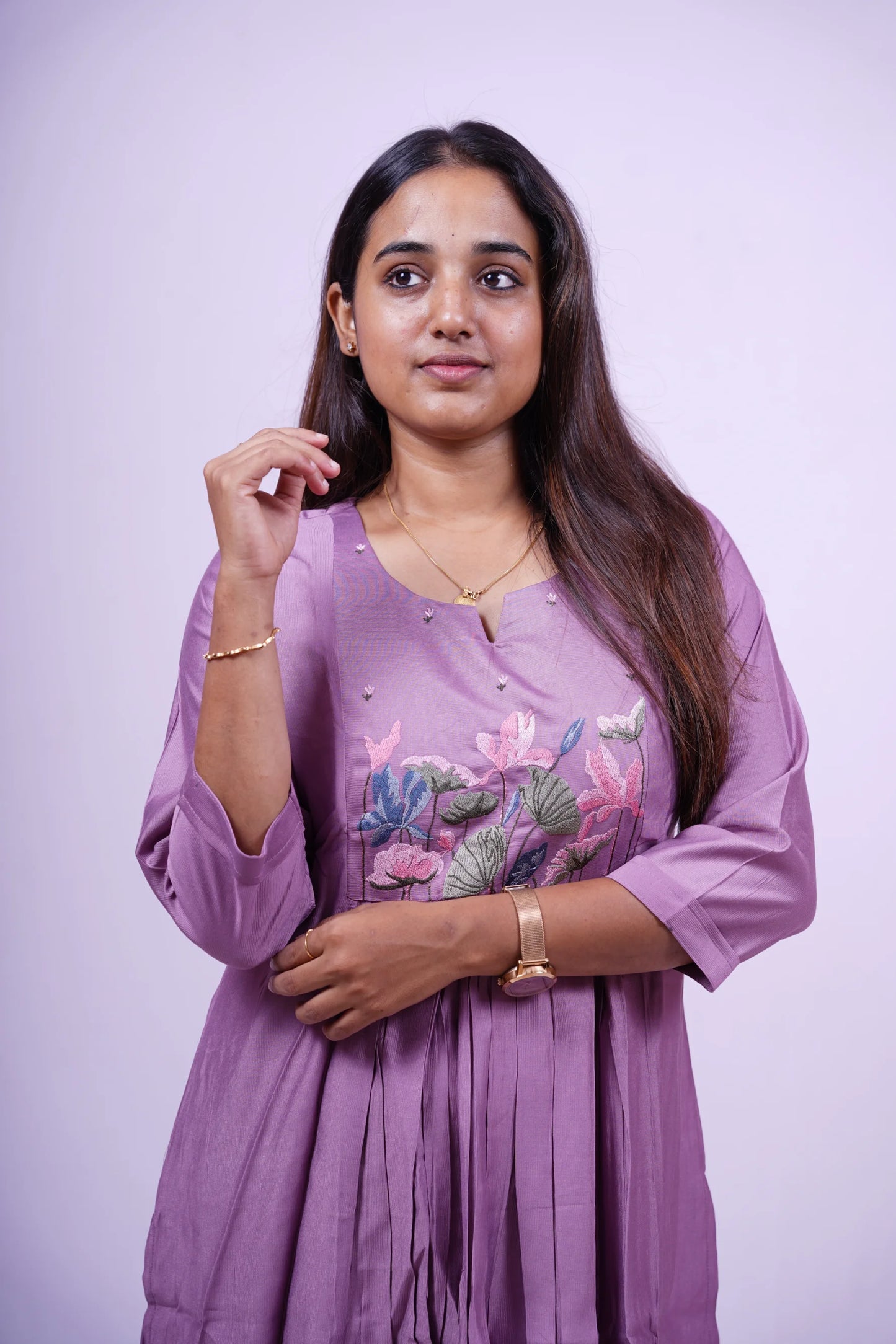 Lilac Floral Embroidered Kurthi | R2-002