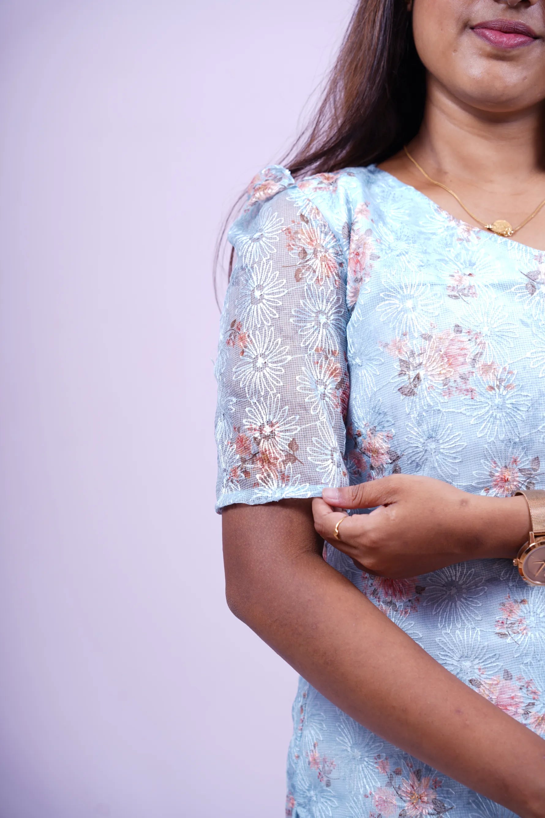 Custom-Made Light Blue Organza Kurti | USK-M2O-003