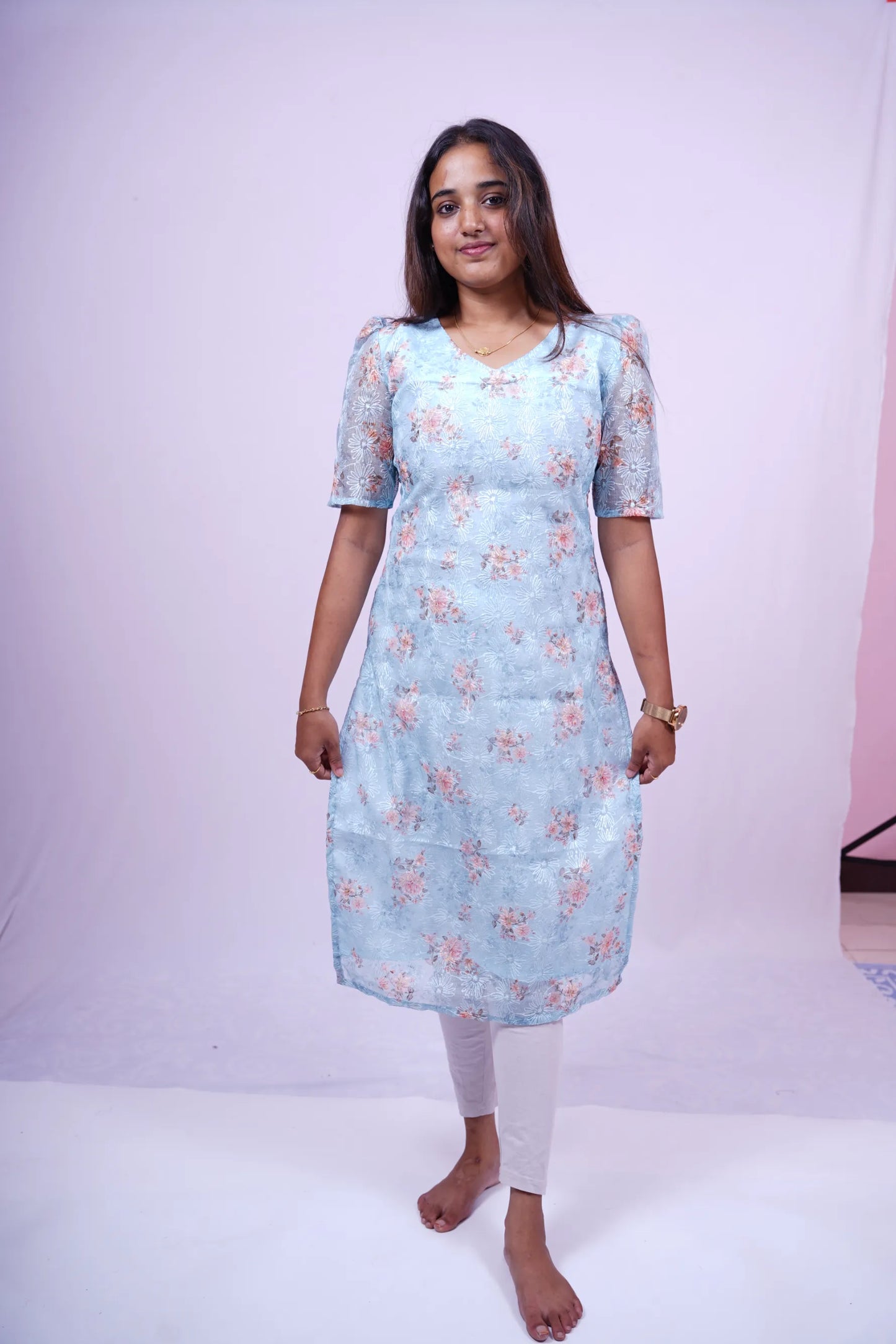 Custom-Made Light Blue Organza Kurti | USK-M2O-003