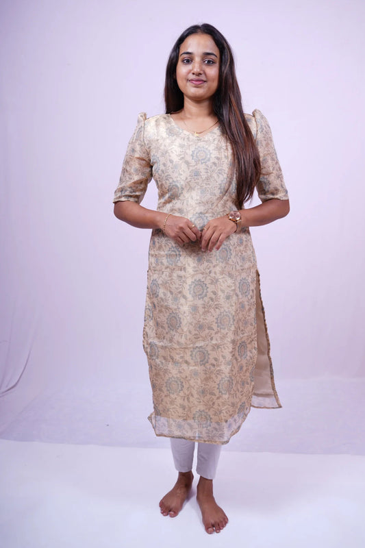 Custom-Made Beige Organza Kurti | USK-M2O-001