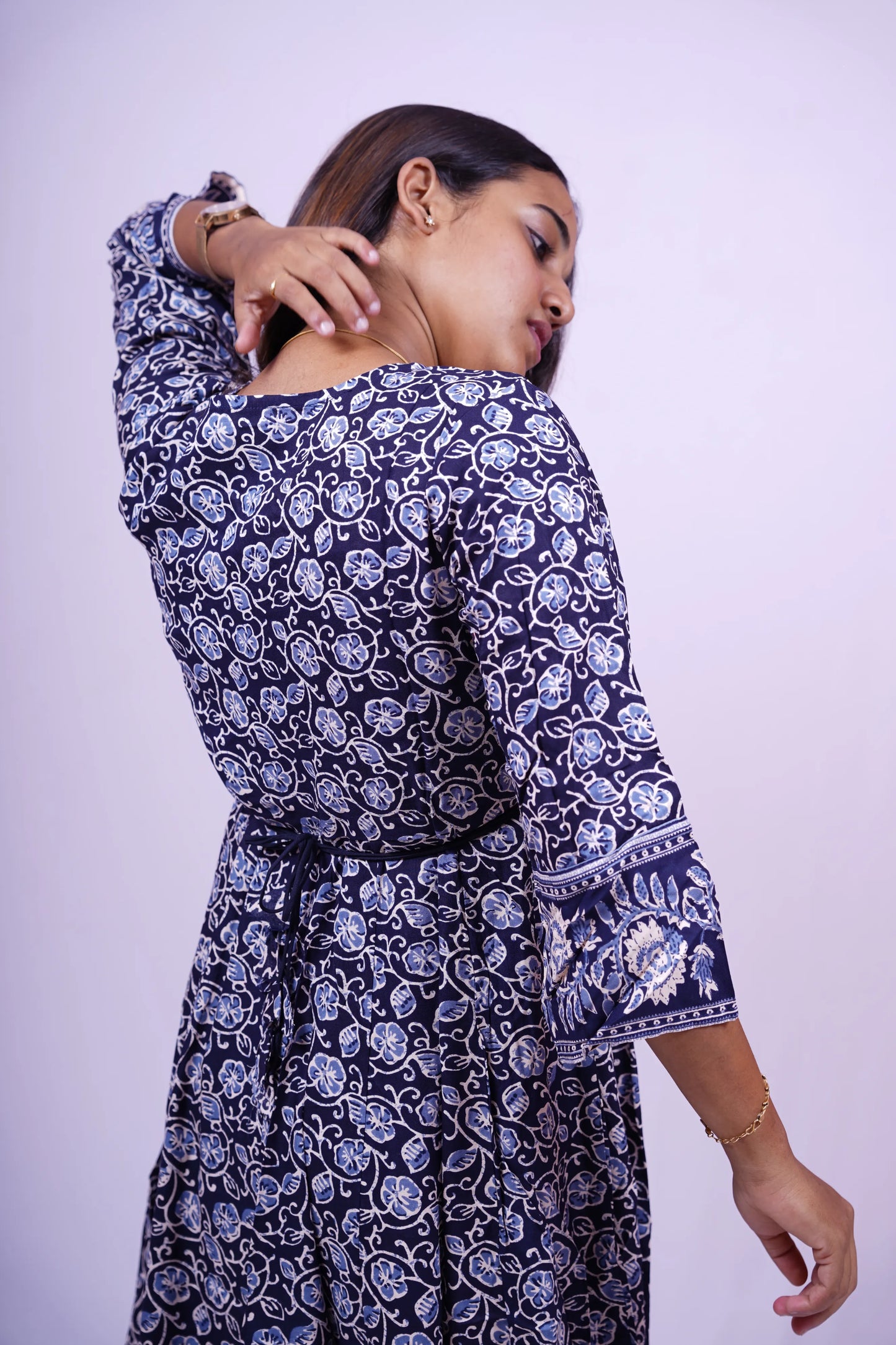 Blue Floral Print A-Line Kurthi | Q2-004