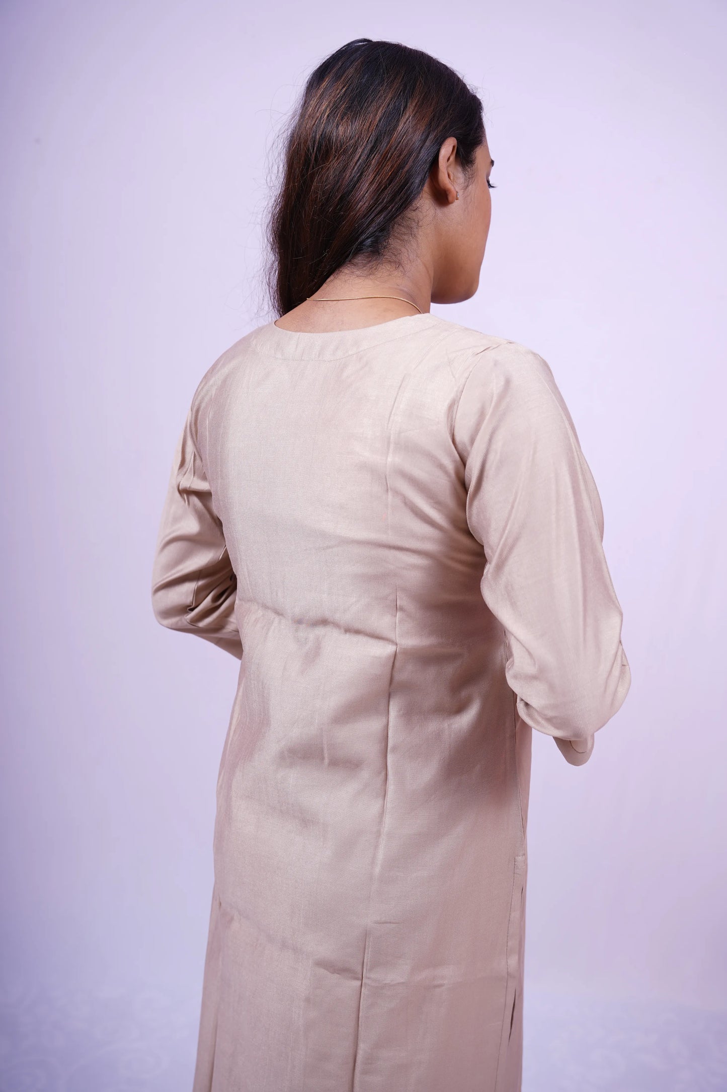 Pale Beige Brown Embroidered Kurthi | S2-004