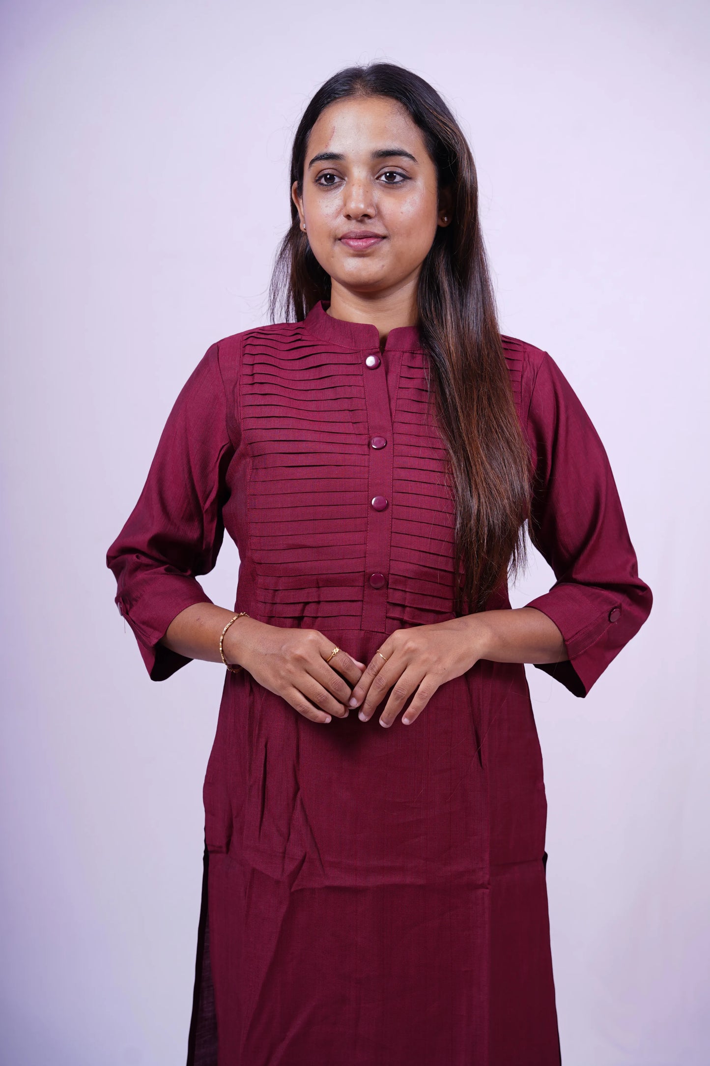 Maroon Pintuck Detail Kurthi | T2-006