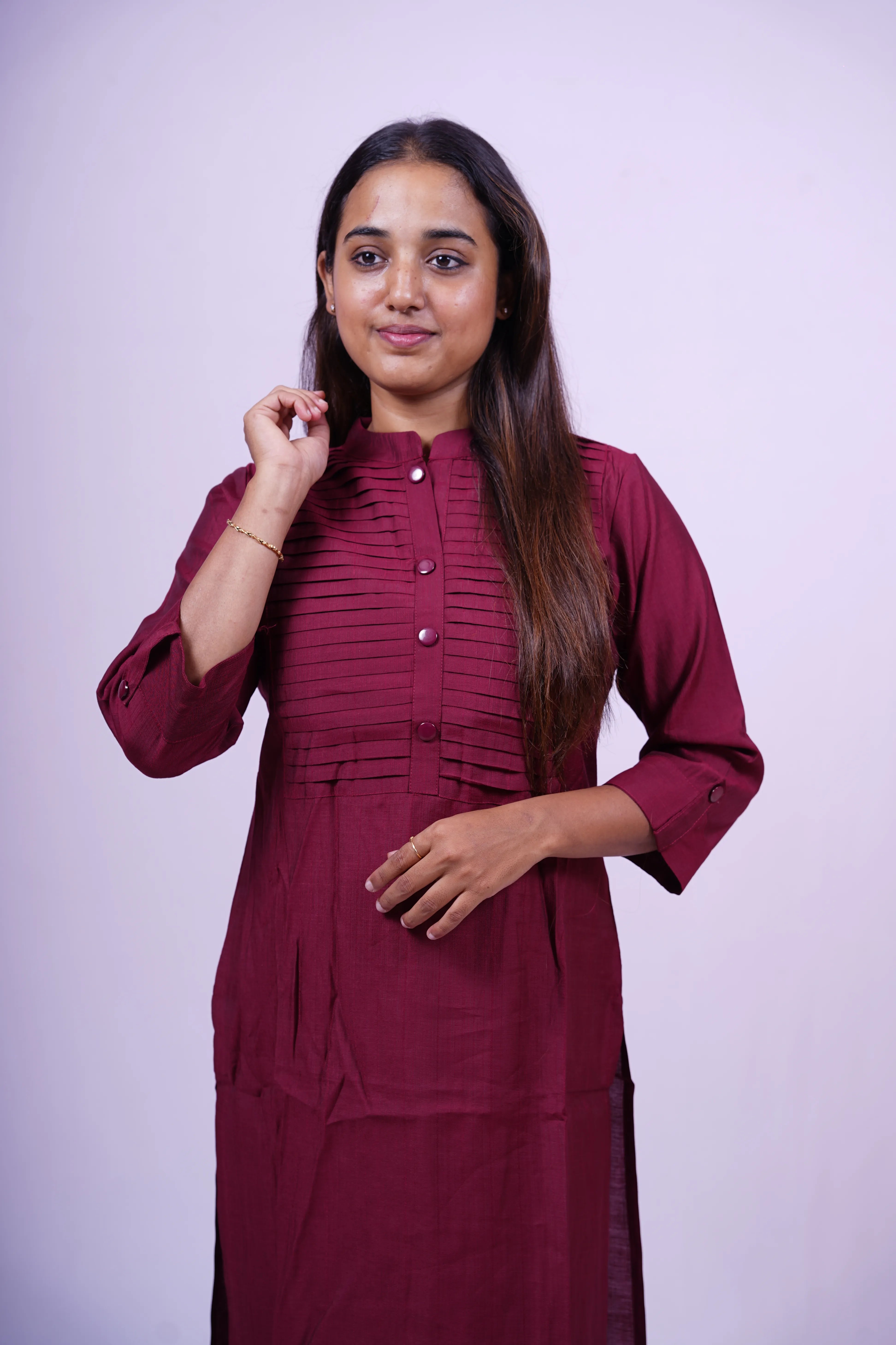 Maroon Pintuck Detail Kurthi | T2-006