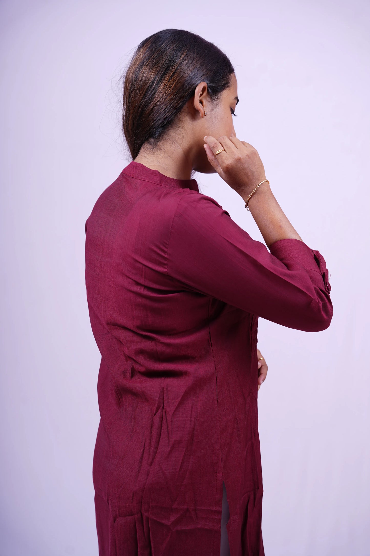 Maroon Pintuck Detail Kurthi | T2-006