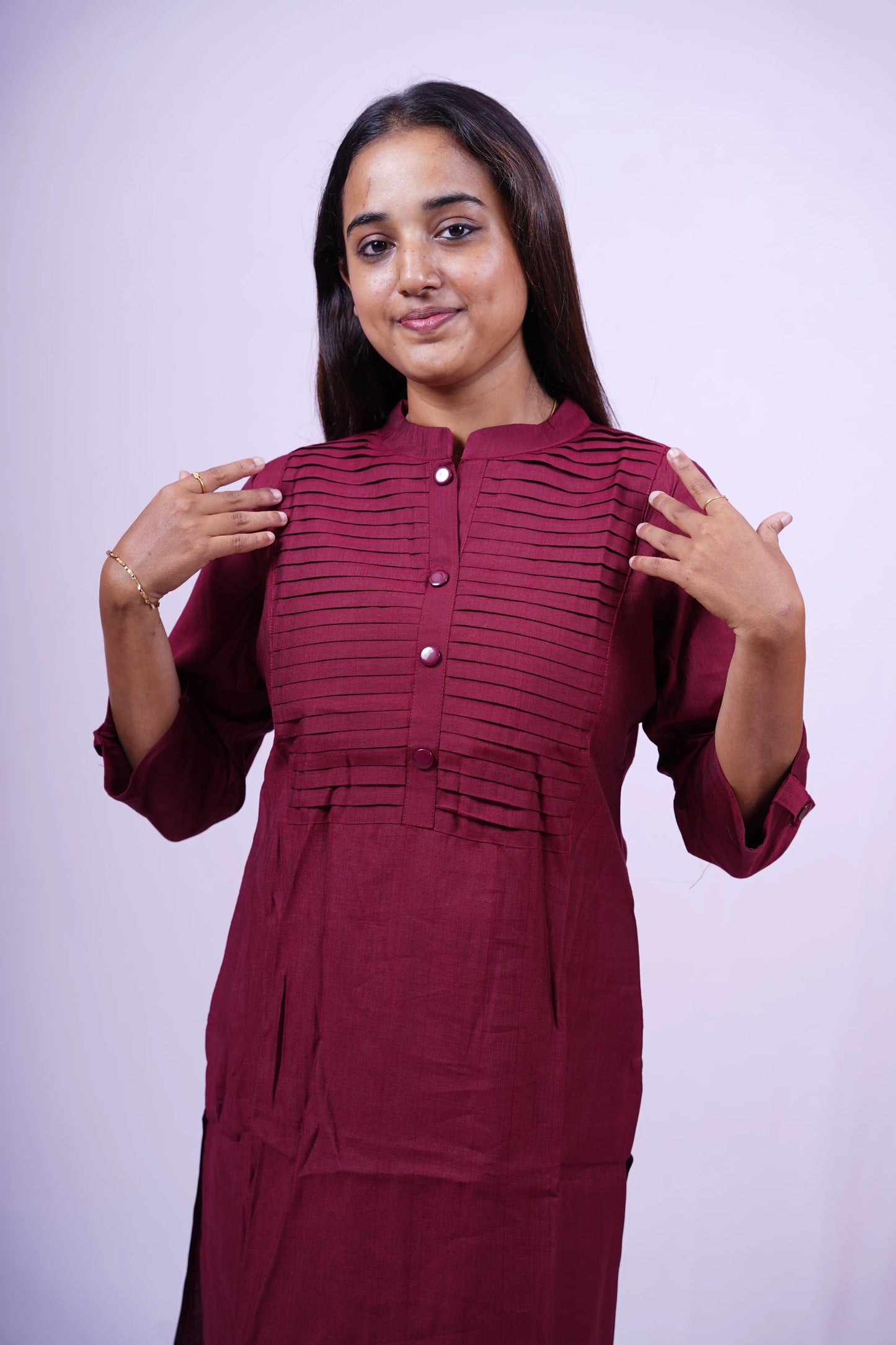 Maroon Pintuck Detail Kurthi | T2-006