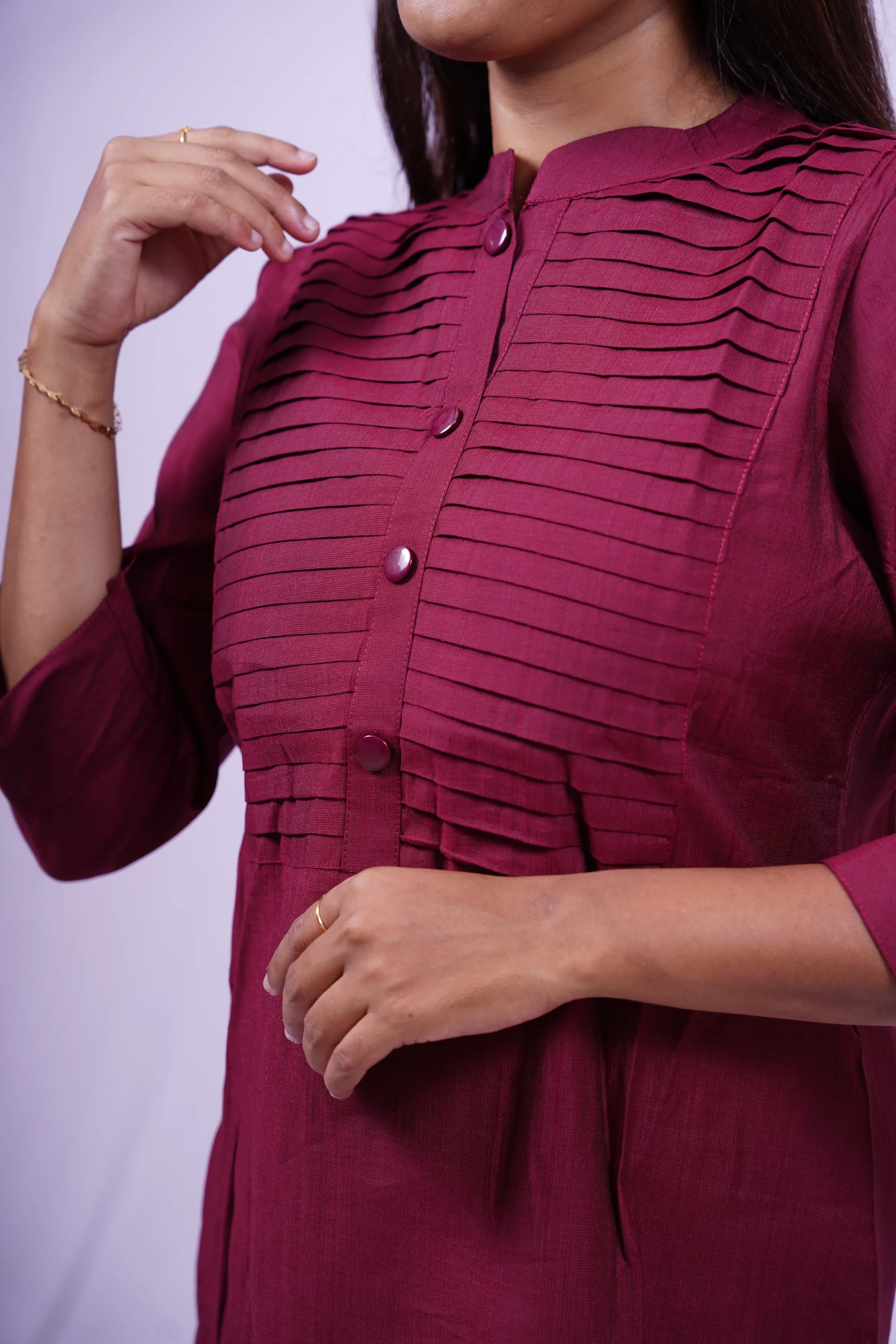Maroon Pintuck Detail Kurthi | T2-006