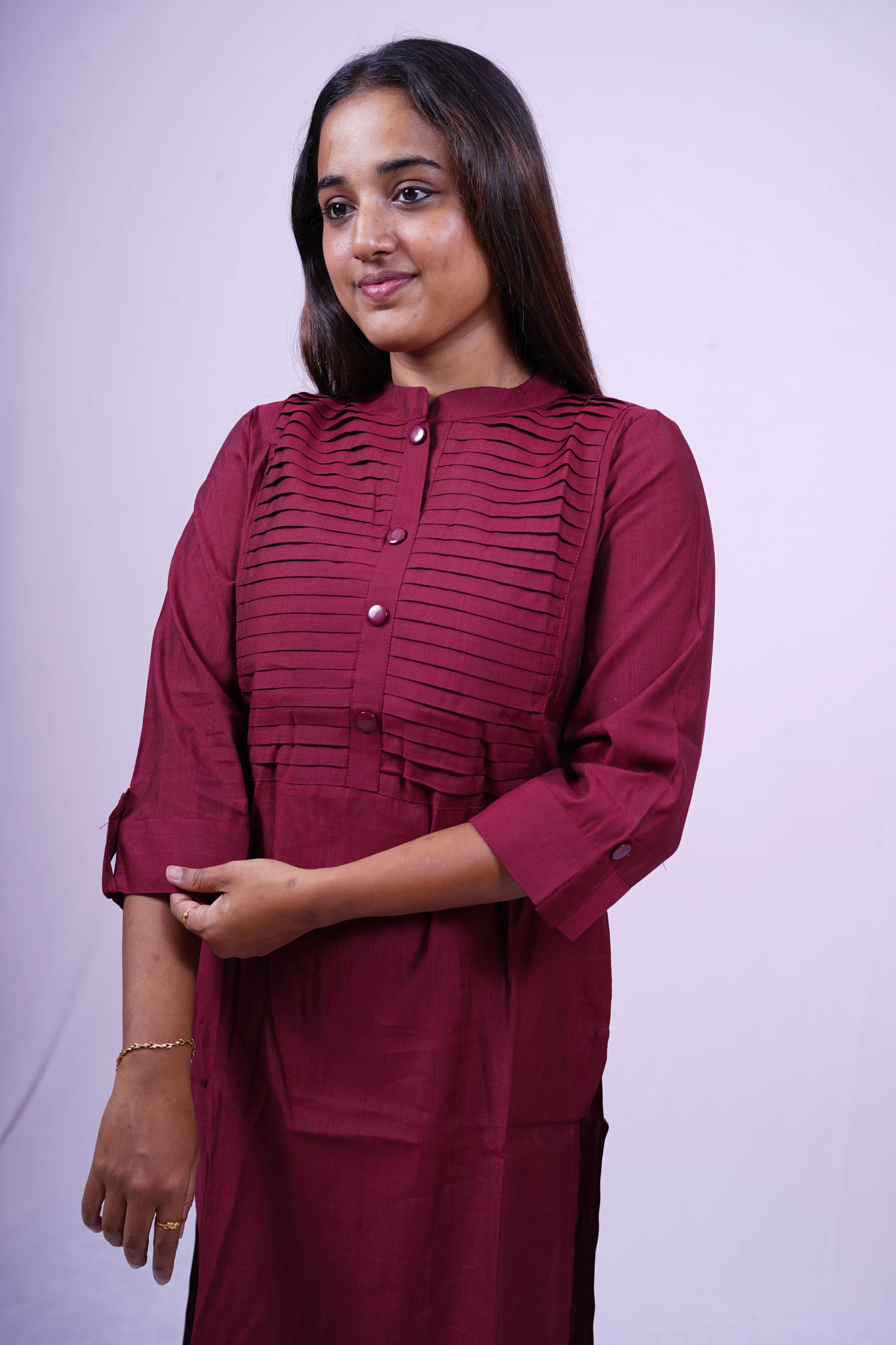 Maroon Pintuck Detail Kurthi | T2-006