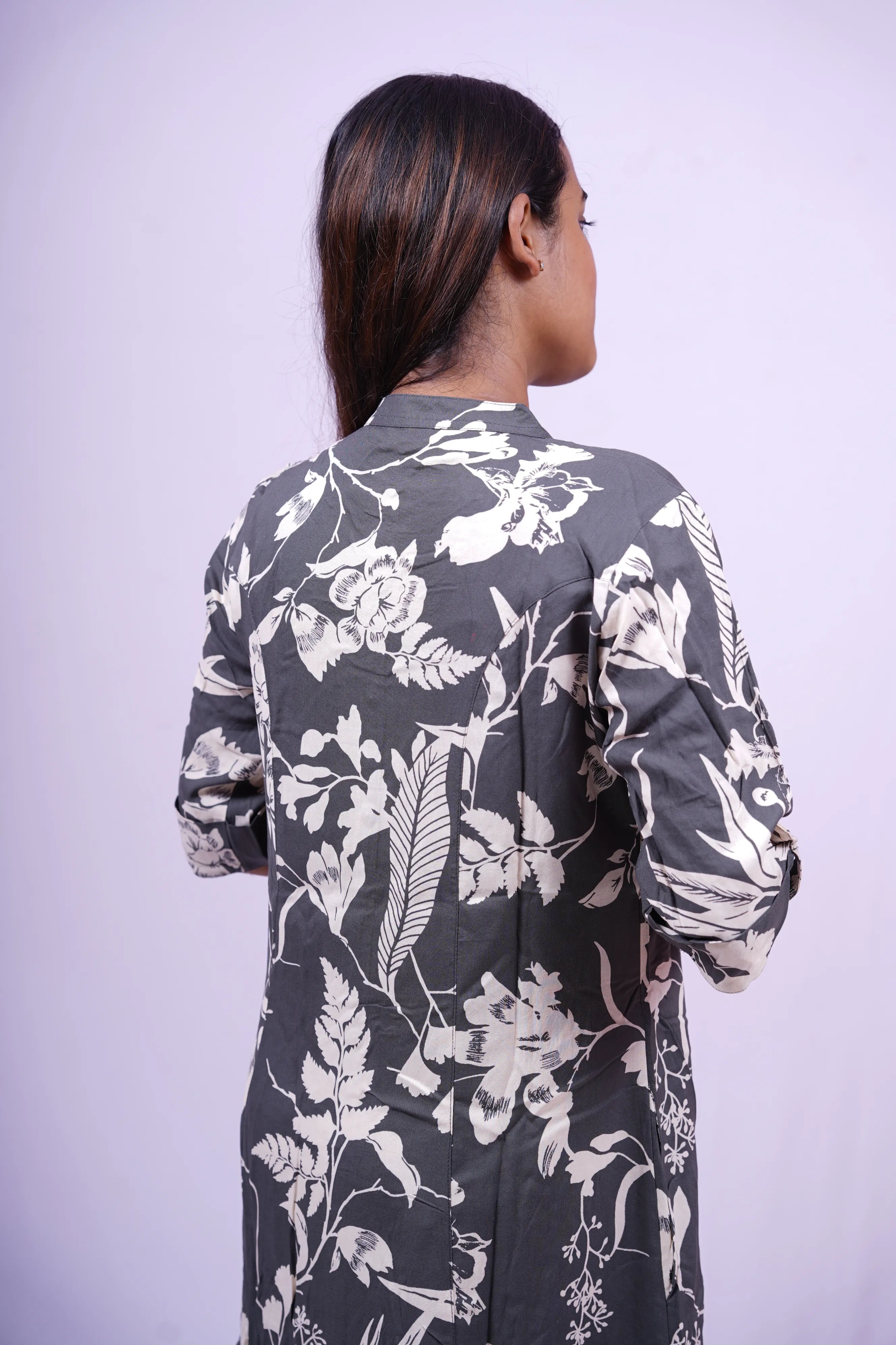 Grey Floral Print Kurthi | S1-005