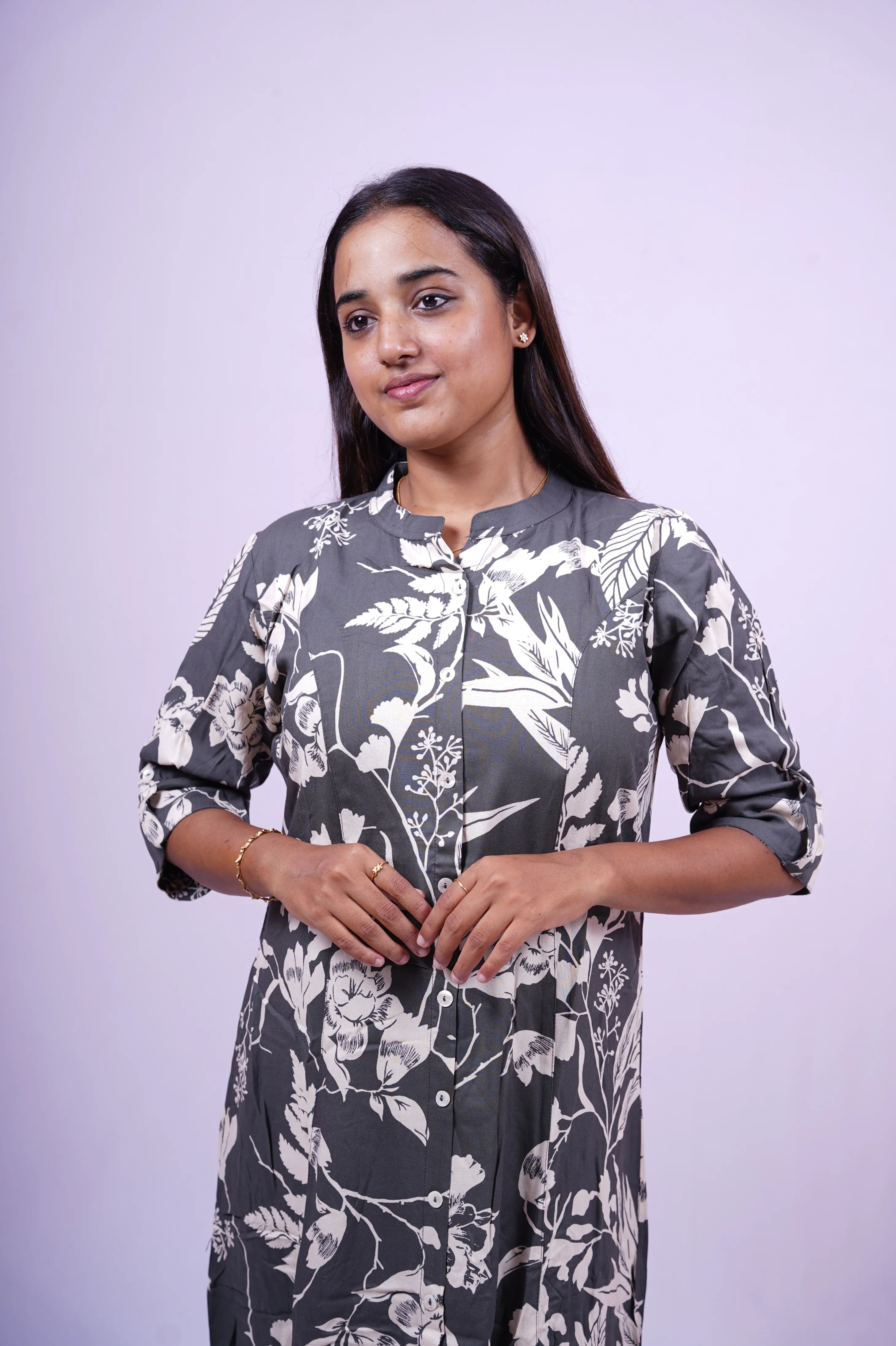 Grey Floral Print Kurthi | S1-005