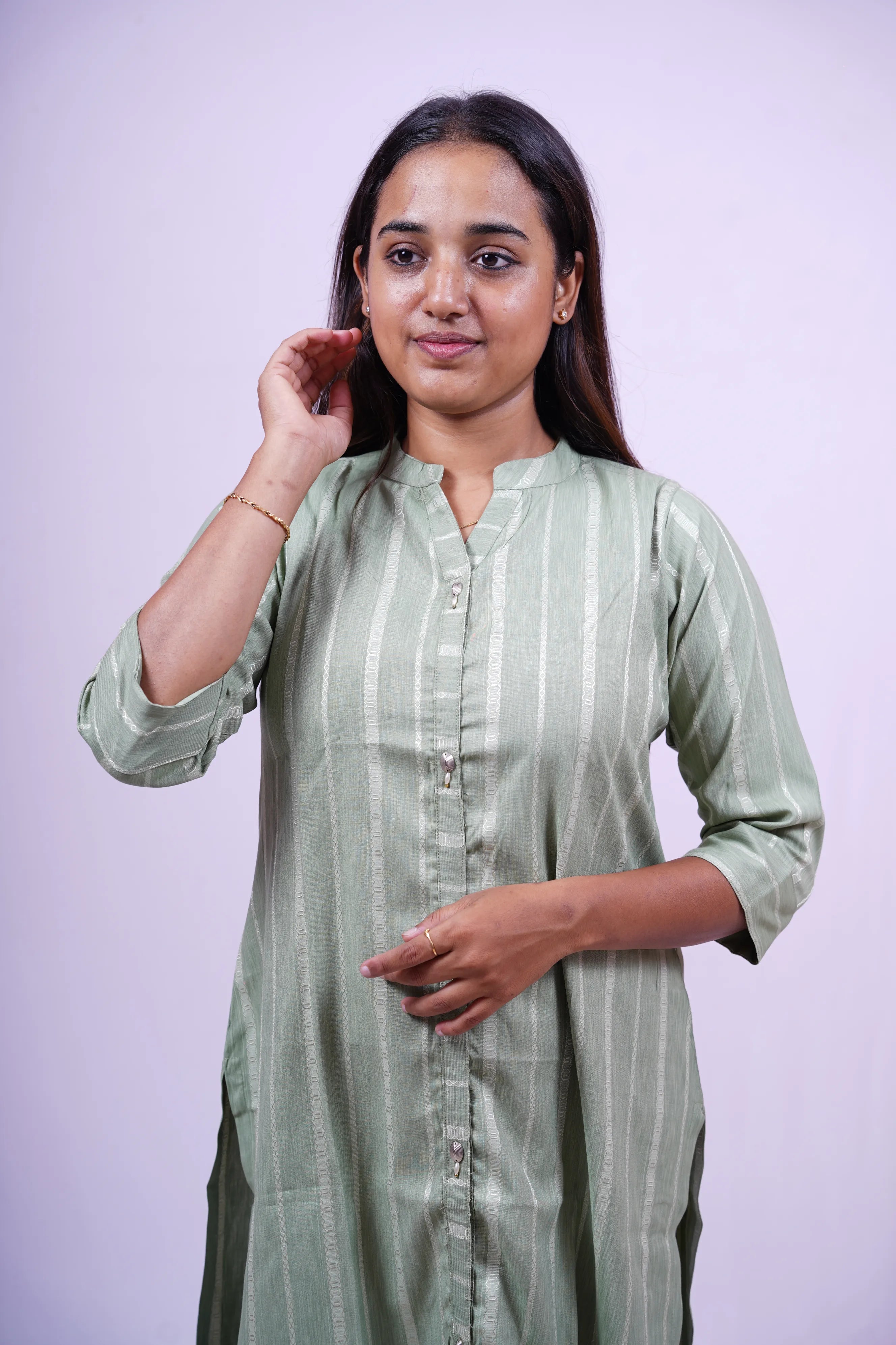 Light Green Striped Kurthi | S1-001