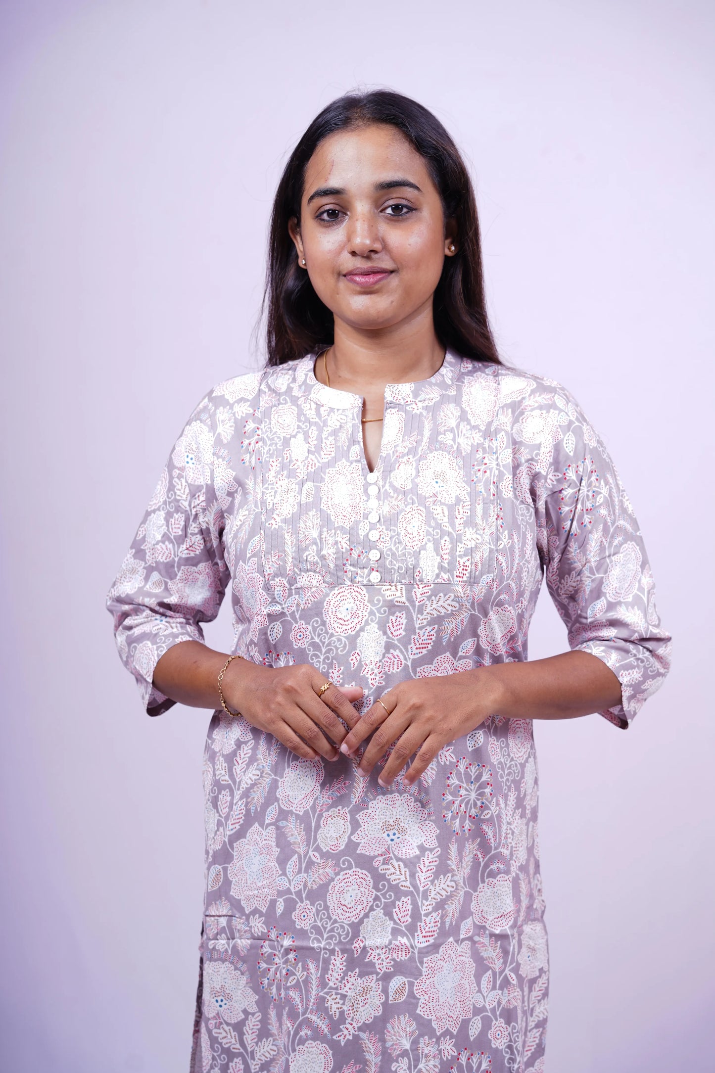 Grey Floral Print Kurthi | Q1-005