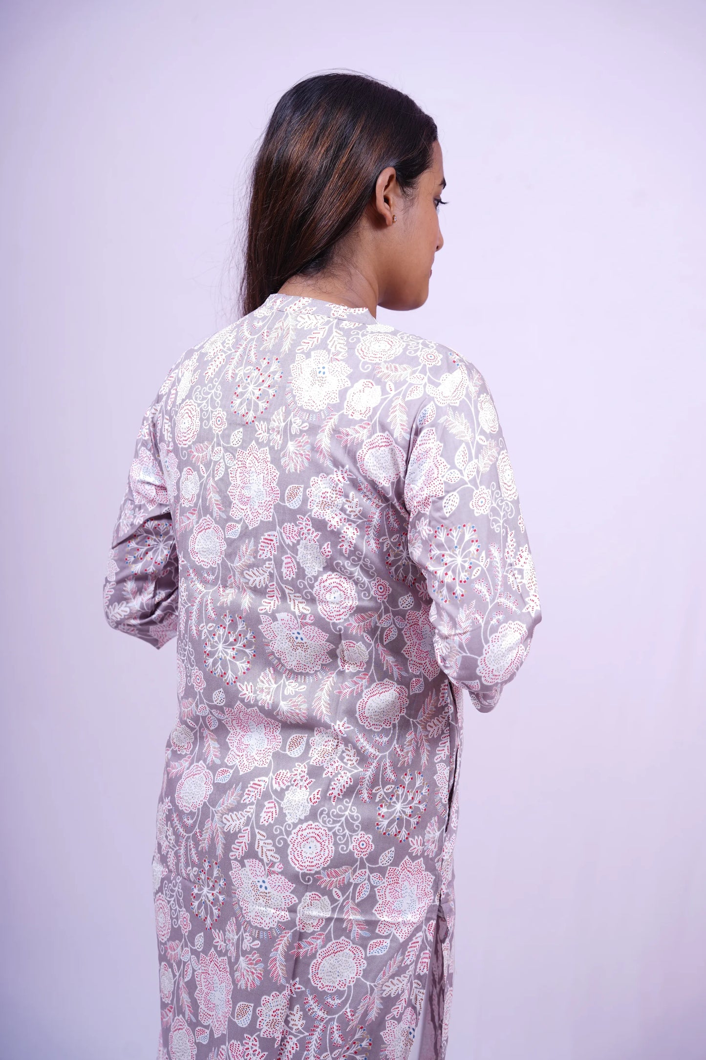 Grey Floral Print Kurthi | Q1-005