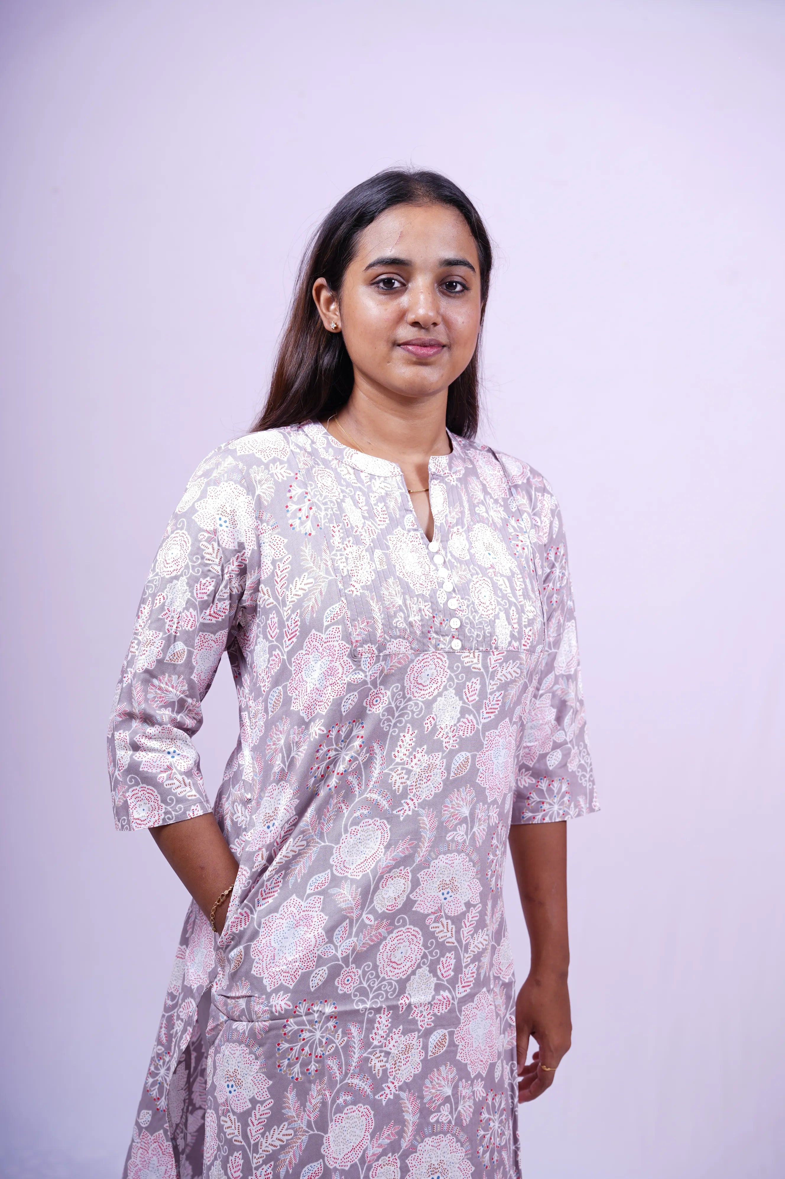Grey Floral Print Kurthi | Q1-005