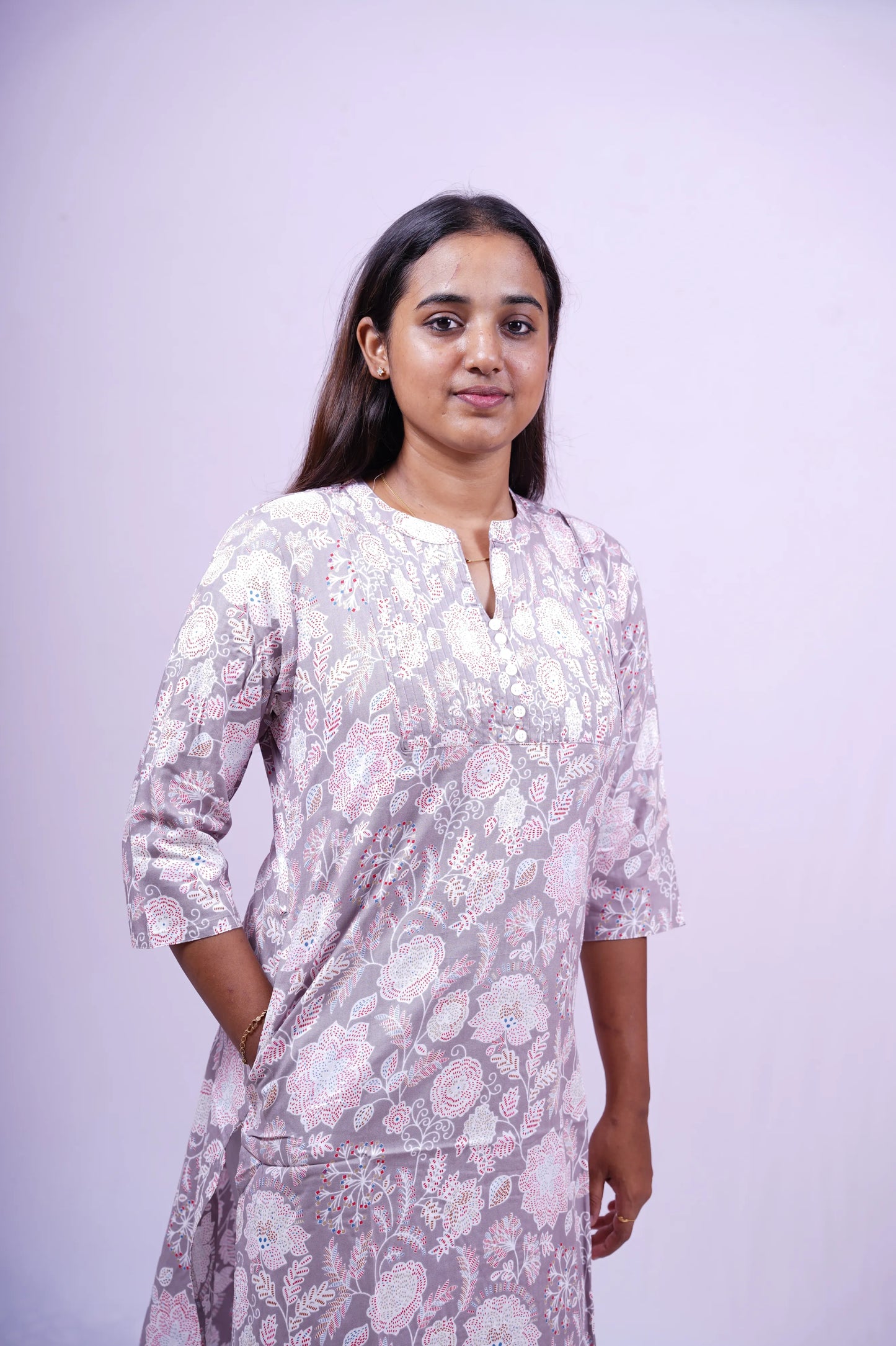 Grey Floral Print Kurthi | Q1-005