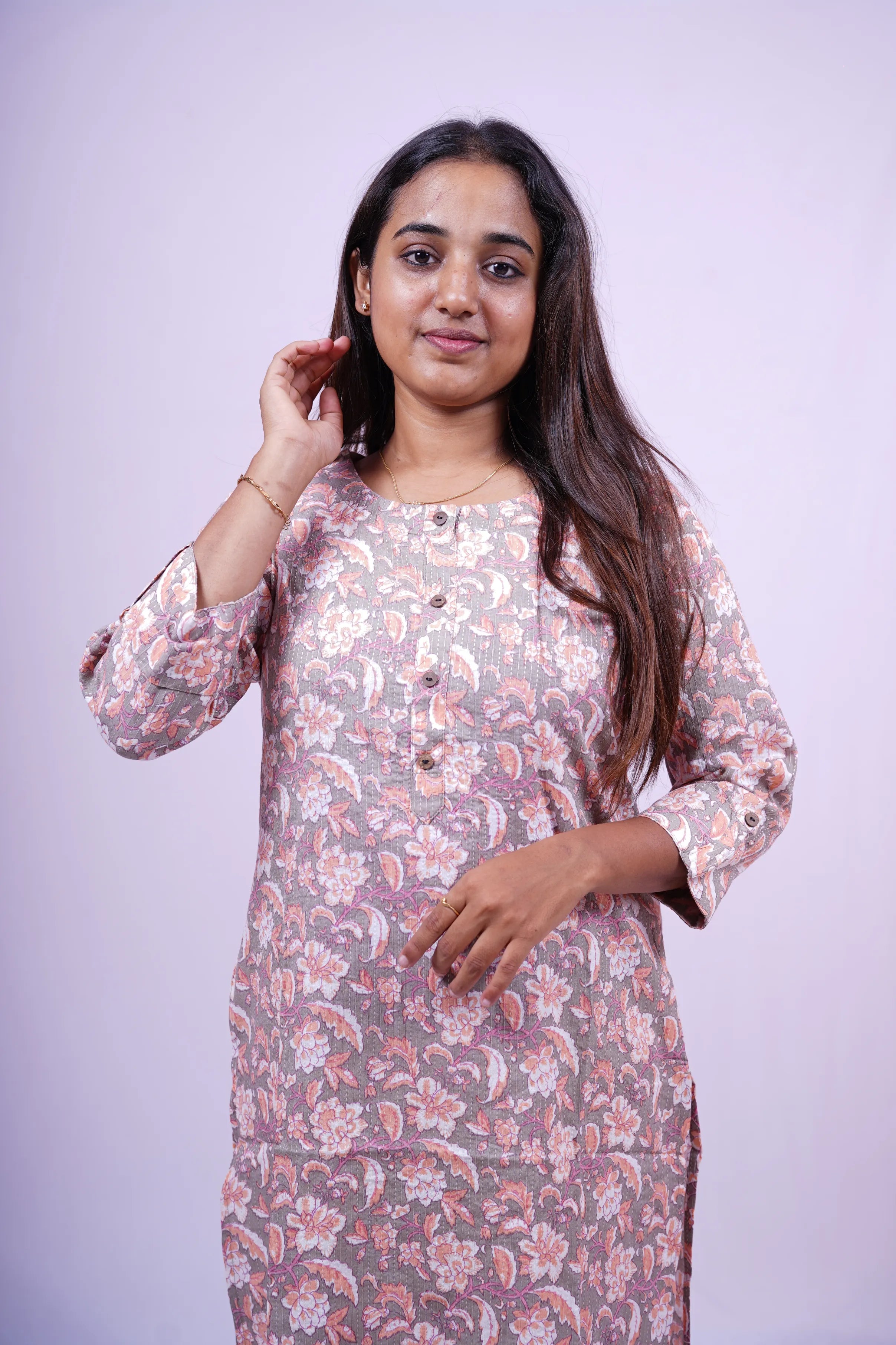 Gray Floral Print Kurthi | Q1-003