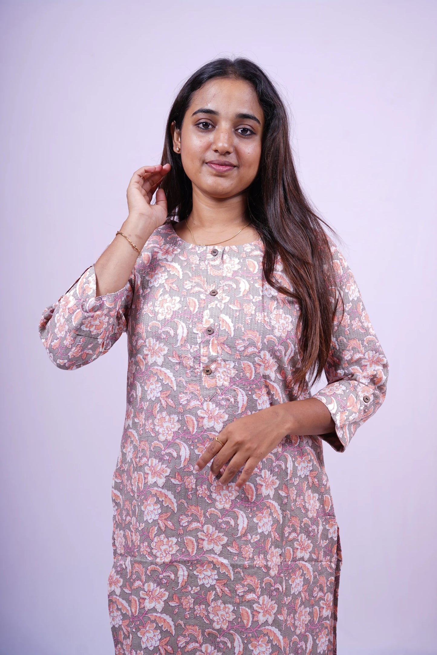 Gray Floral Print Kurthi | Q1-003