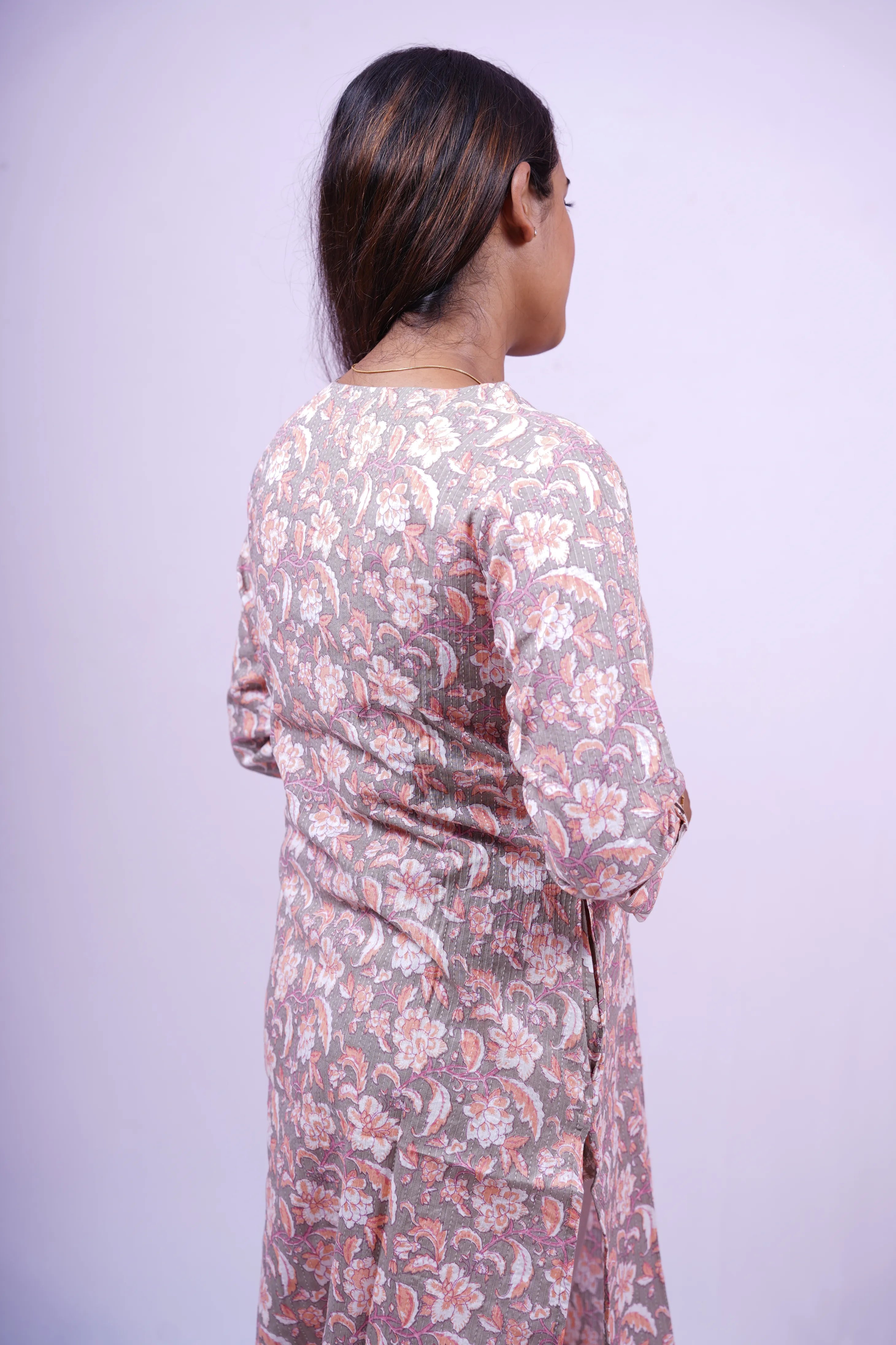 Gray Floral Print Kurthi | Q1-003