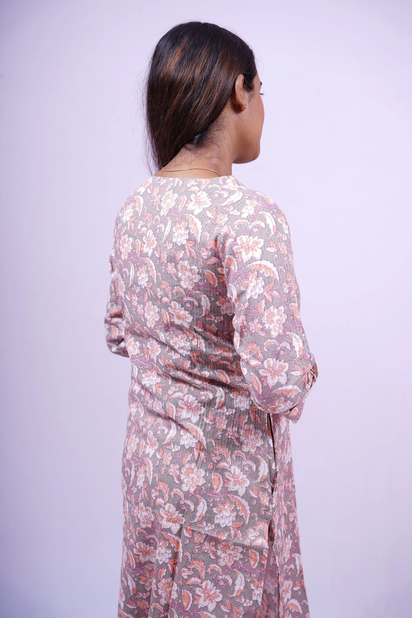 Gray Floral Print Kurthi | Q1-003