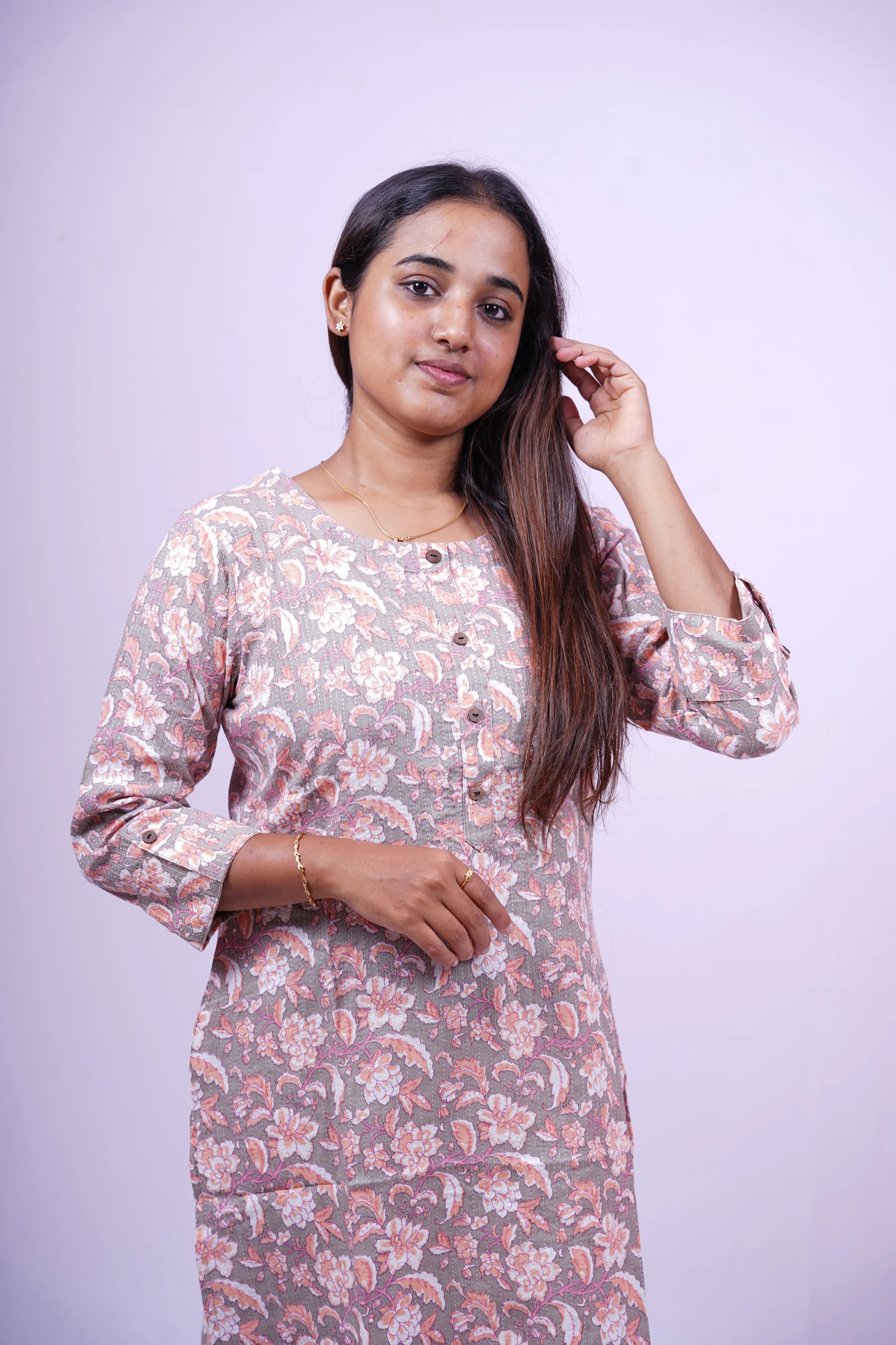 Gray Floral Print Kurthi | Q1-003