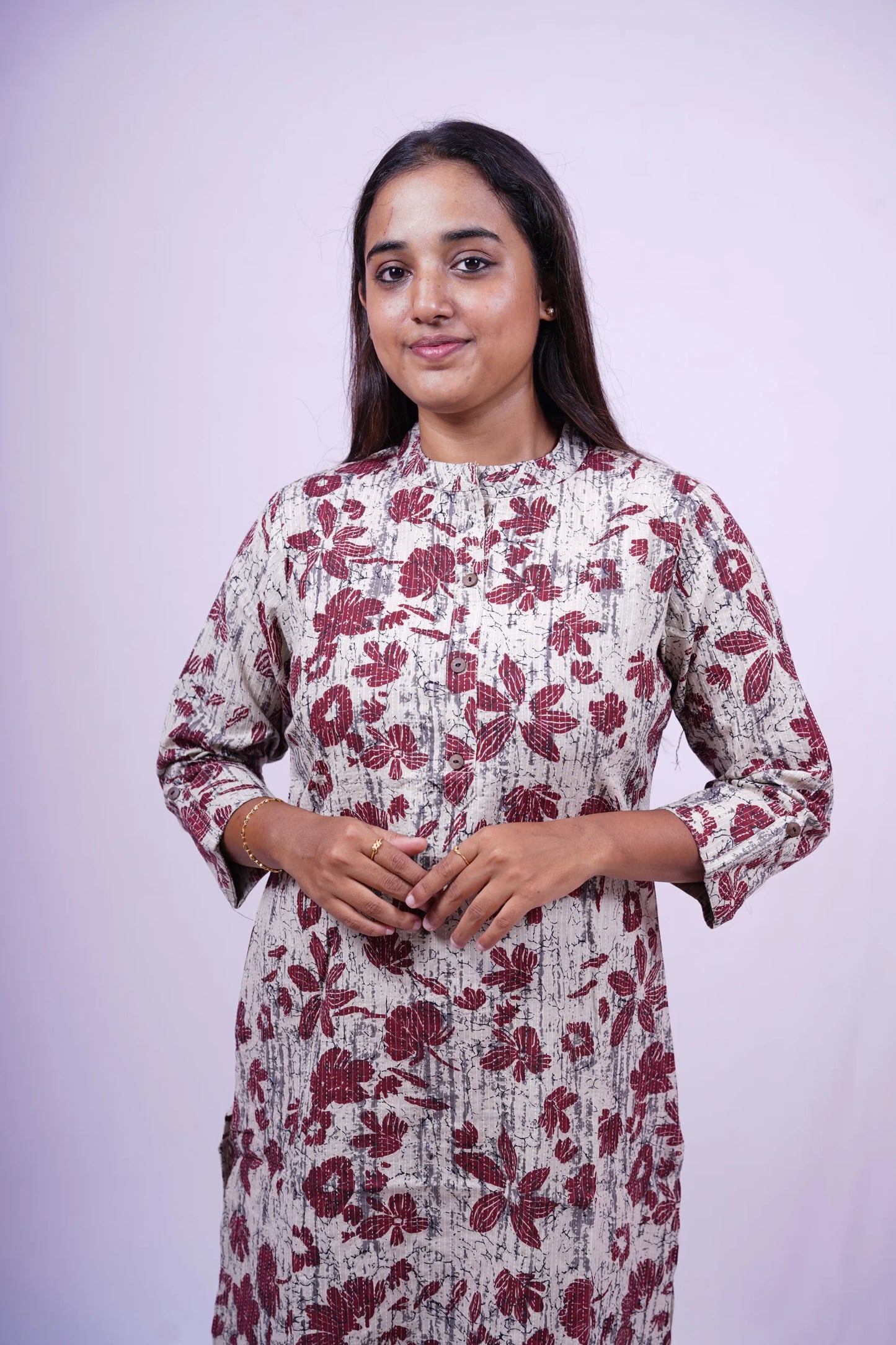 Brown-Maroon Floral Print Kurthi | Q1-002
