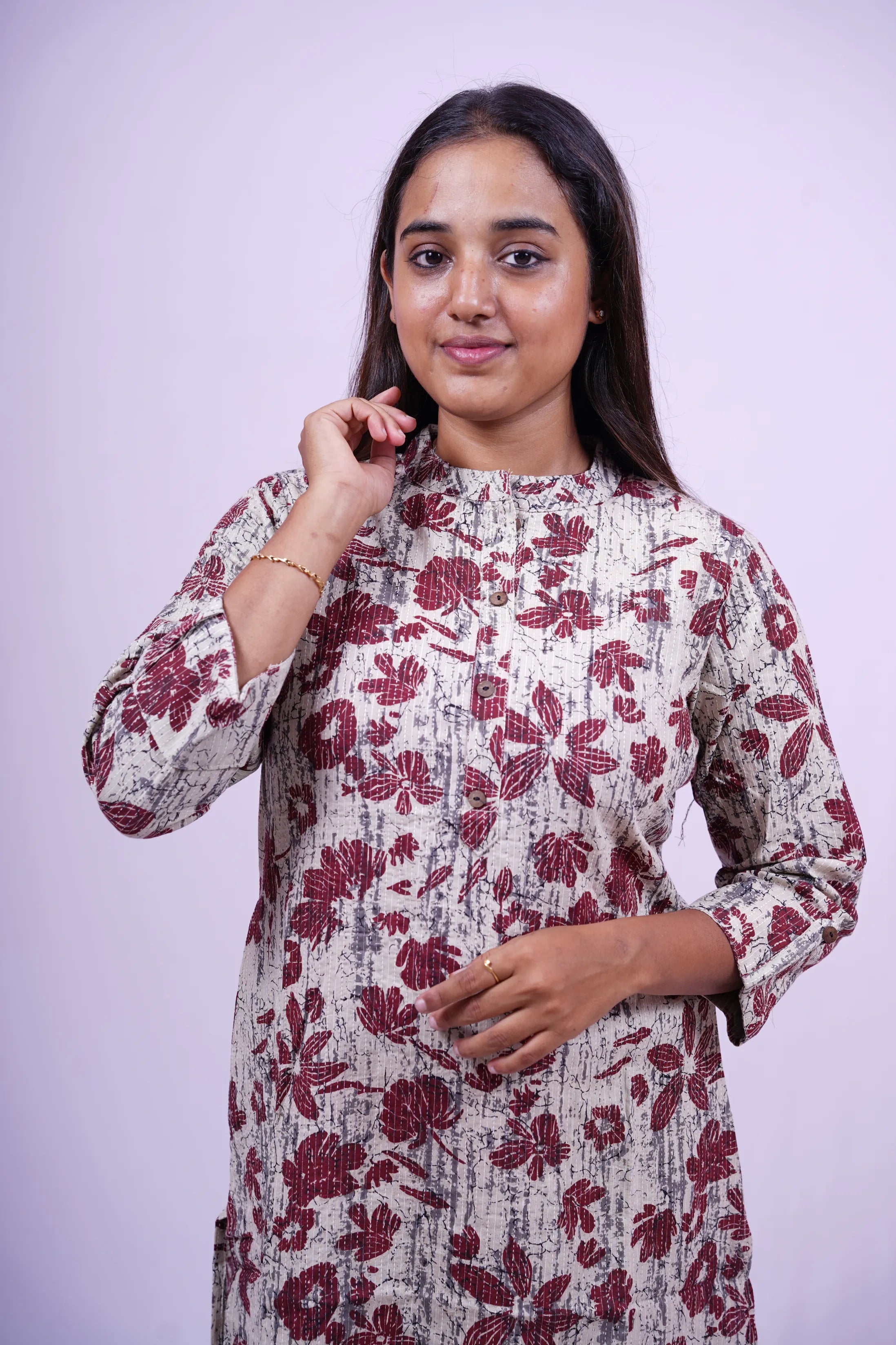 Brown-Maroon Floral Print Kurthi | Q1-002