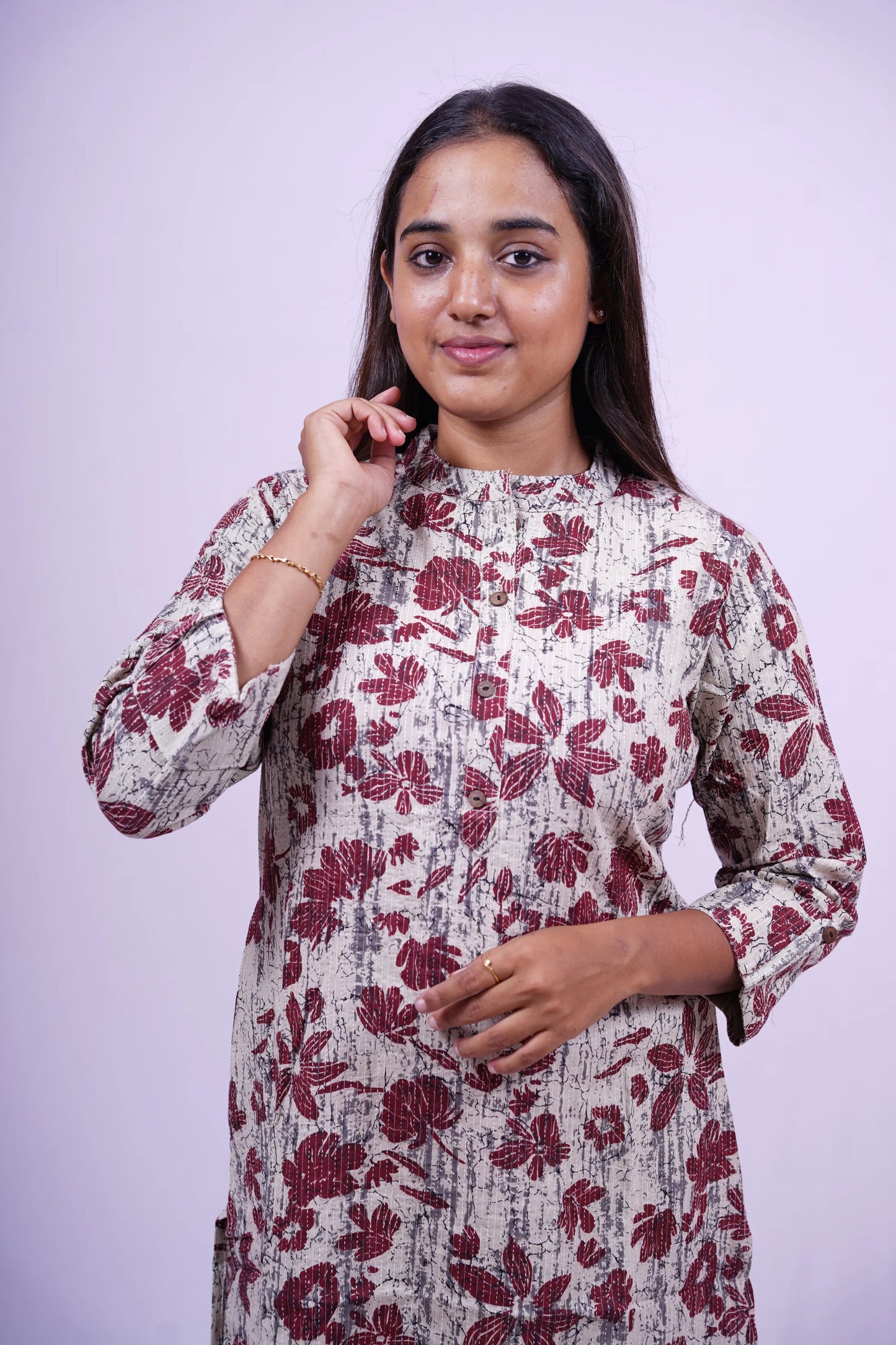Brown-Maroon Floral Print Kurthi | Q1-002